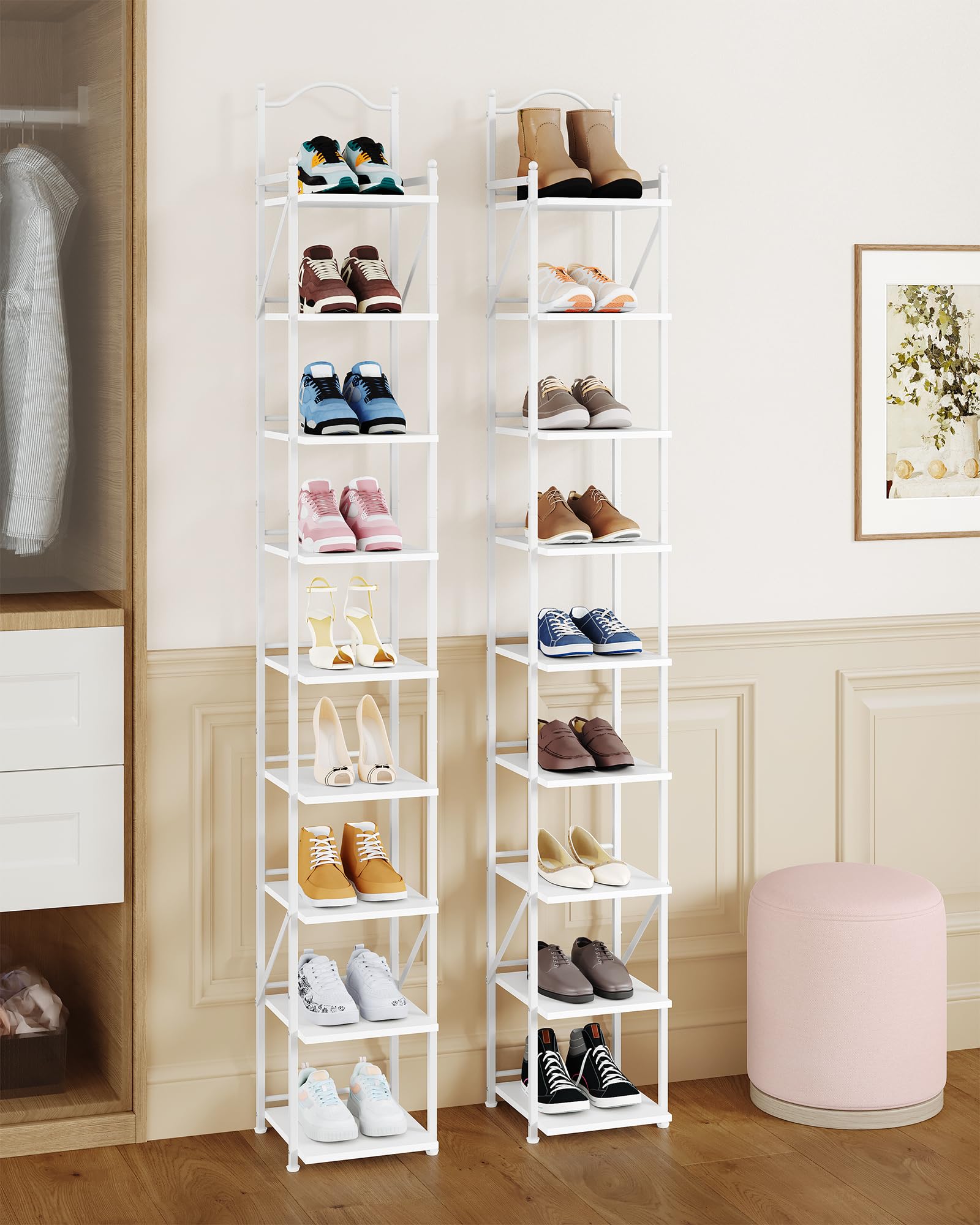 Hzuaneri Schuhregal, 9 Ebenen, 2 Einstellbaren Modi, Platzsparend, Weiß | Schuhturm für Eingangsbereich, Flur, Wohnzimmer, SR28903W