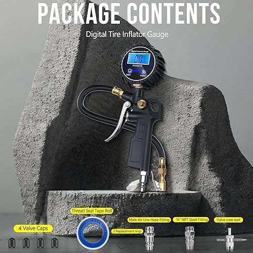 Miniatura 7 de Medidor digital de presión de neumáticos con inflador, accesorios de compresor de aire de 3-250 PSI con acoplador de conexión rápida, accesorios