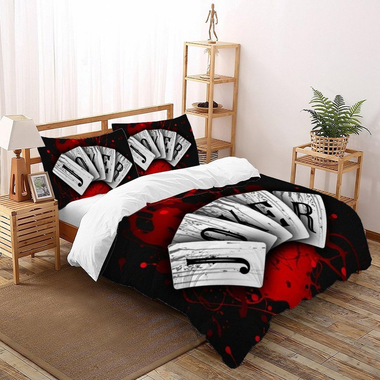 Housse de couette rouge et noir super king 260x220cm pour lit garçon