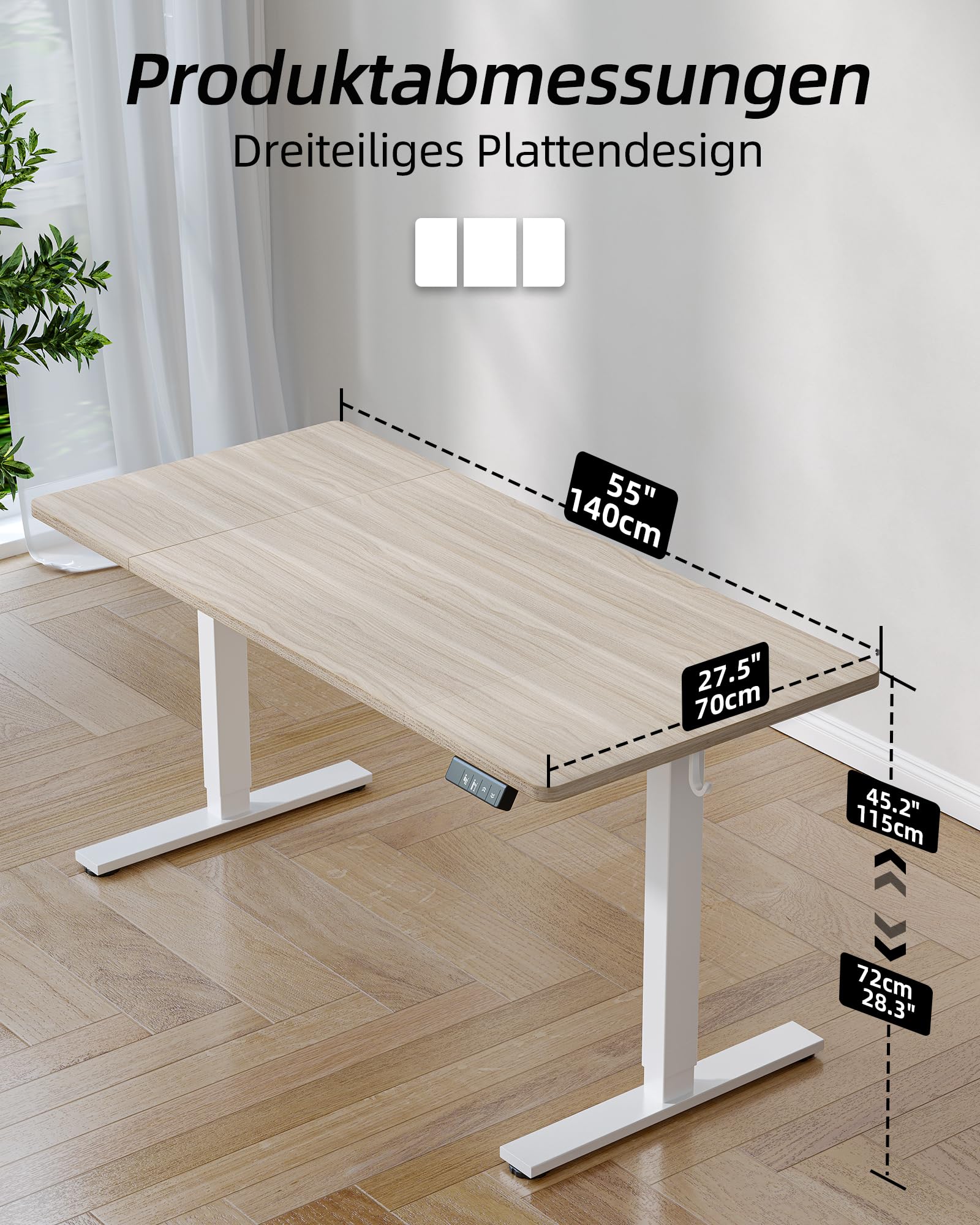 BEXEVUE scrivania elettrica regolabile 140×70 cm – Tavolo ergonomico per lavorare in piedi e seduti, stabile e silenzioso con 2 tasti memoria, Noce chiaro