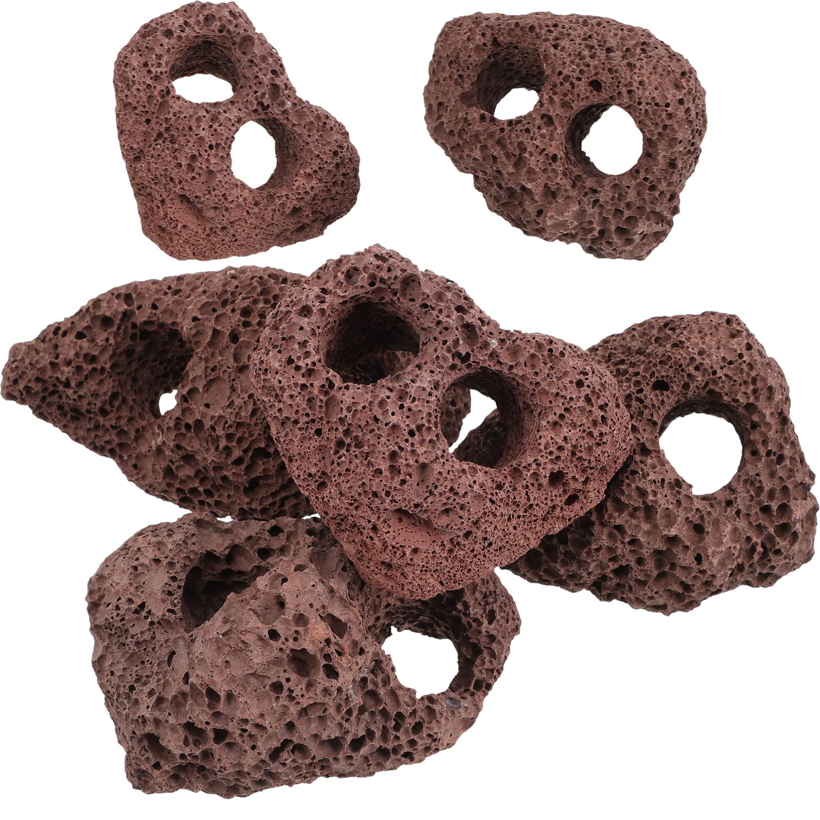 Cabilock Aquarium Lava Rock Ornaments 6Pcs Volcanic Rocks with Dual Holes for Plant Anchorage and Fish Tank Decoration 3.15X2.36X1.57 Inches