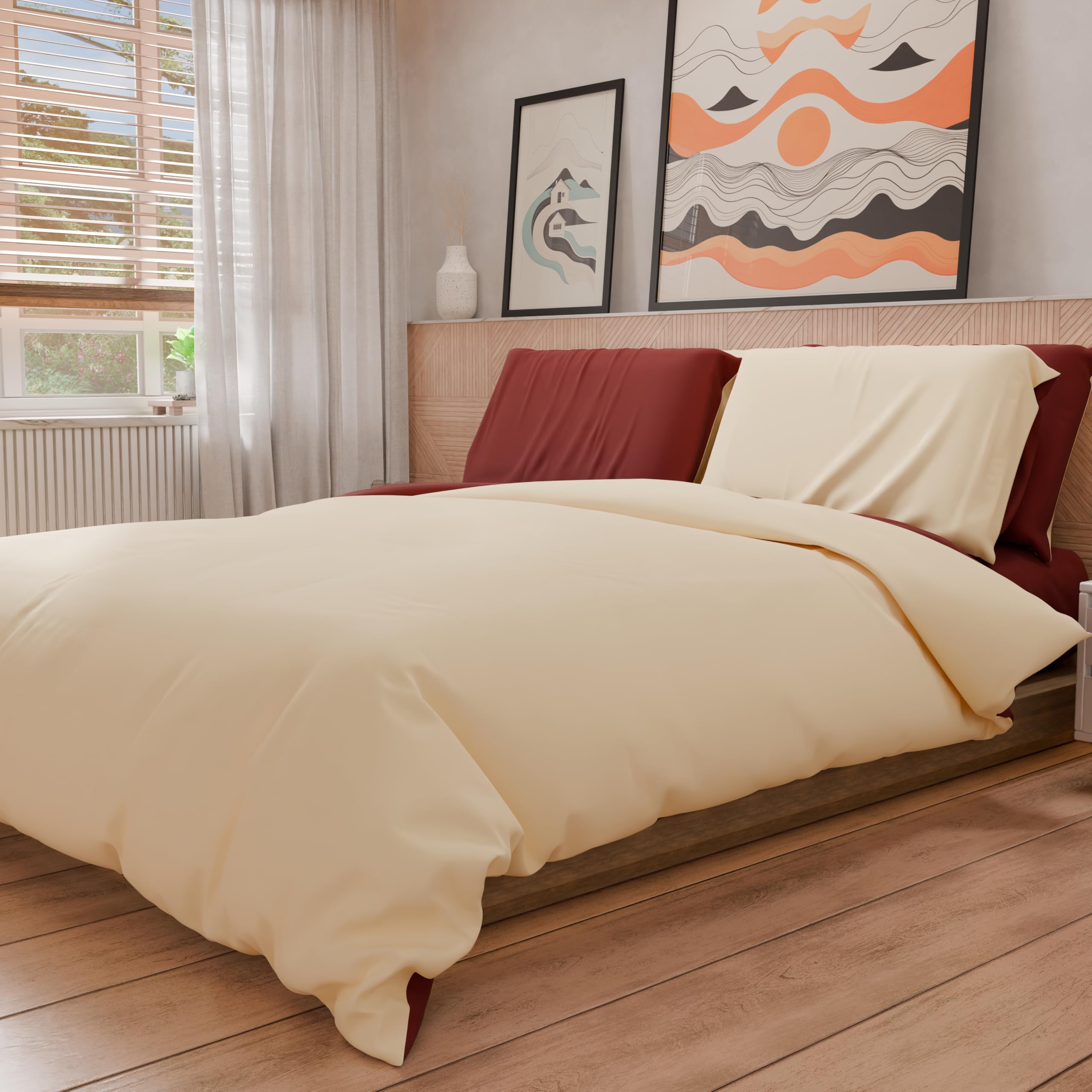 PETTI Artigiani Italiani - Double Duvet Cover, Duvet Cover and Pillowcases in Microfiber, Bicolor Cream/Bordeaux, 100% Made in Italy - Image 4