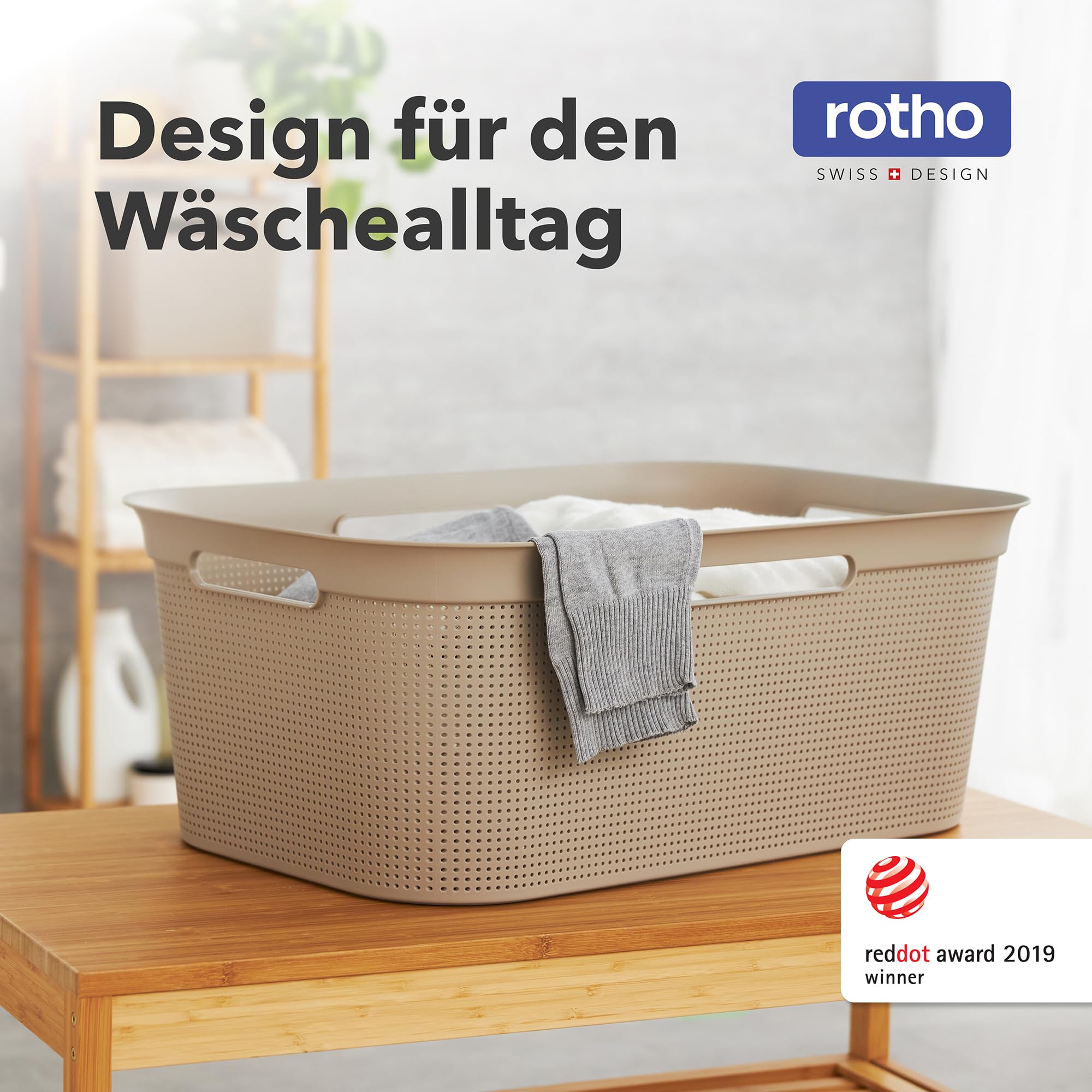 Rotho Brisen 4er-Set Wäschekorb 40l | leichter Wäschesammler mit 4 Griffen für bequemes Tragen | mit Belüftungslöchern | robust & langlebig | einfach zu reinigen & hygienisch | beige