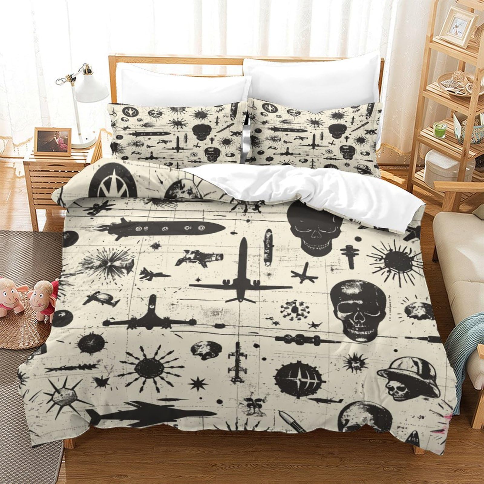 P1S9U7W5Y Modern Military 3D Printed Aircraft 3pcs Microfiber Aviation Duvet Cover Bedding Set King（220x240cm）