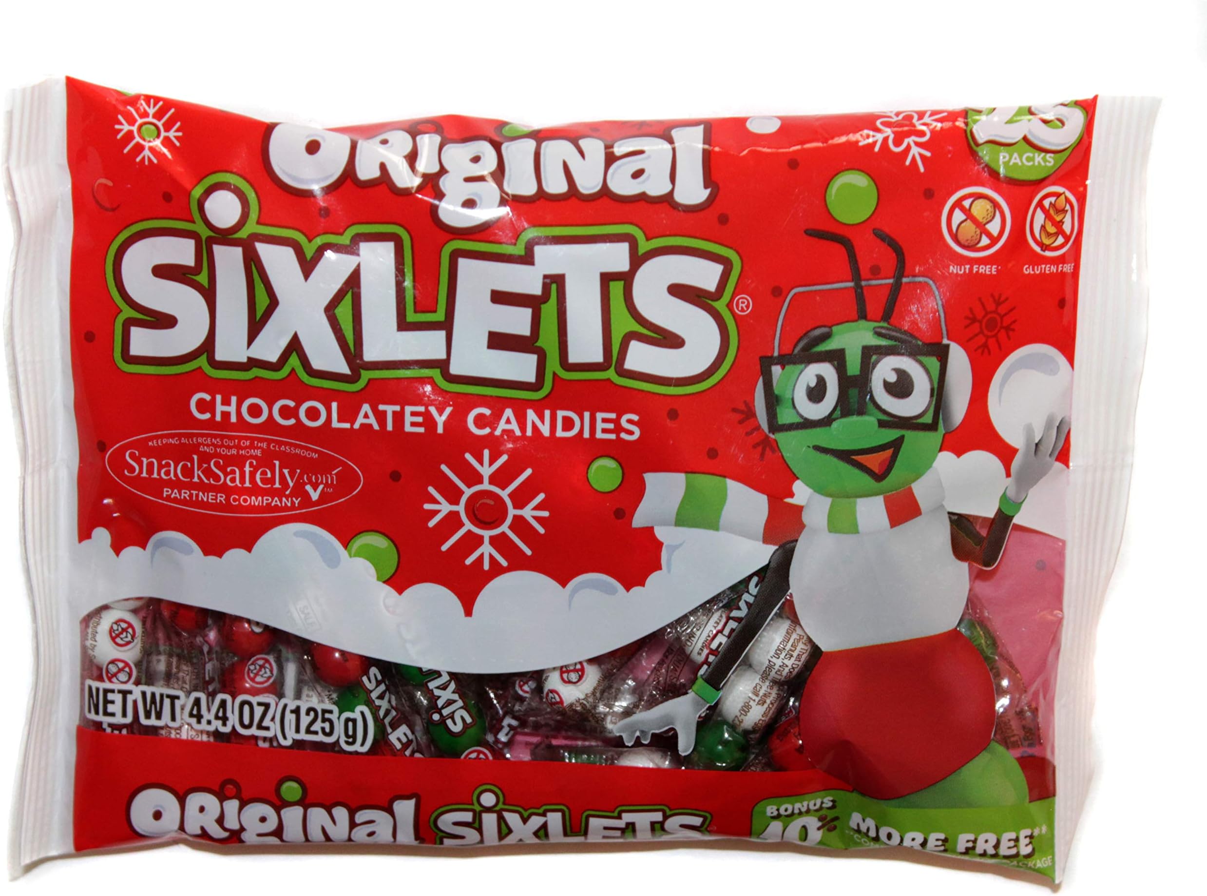 SweetWorks (1) bag Original Sixlets Chocolatey Candy - Holiday/Christmas Edition - 25 Individually Wrapped Packets per bag - Gluten Free & Nut Free - Net Wt. 4.4 oz / 125 g