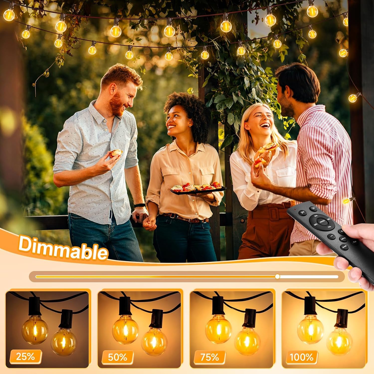 LED Lichterkette Außen Strom Fernbedienung - 60m Glühbirnen Outdoor Lichterketten Aussen Wetterfest Dimmbar Warmweiß Retro Lights Birnen für Party Terrasse Biergarten Pavillon Balkon Garten