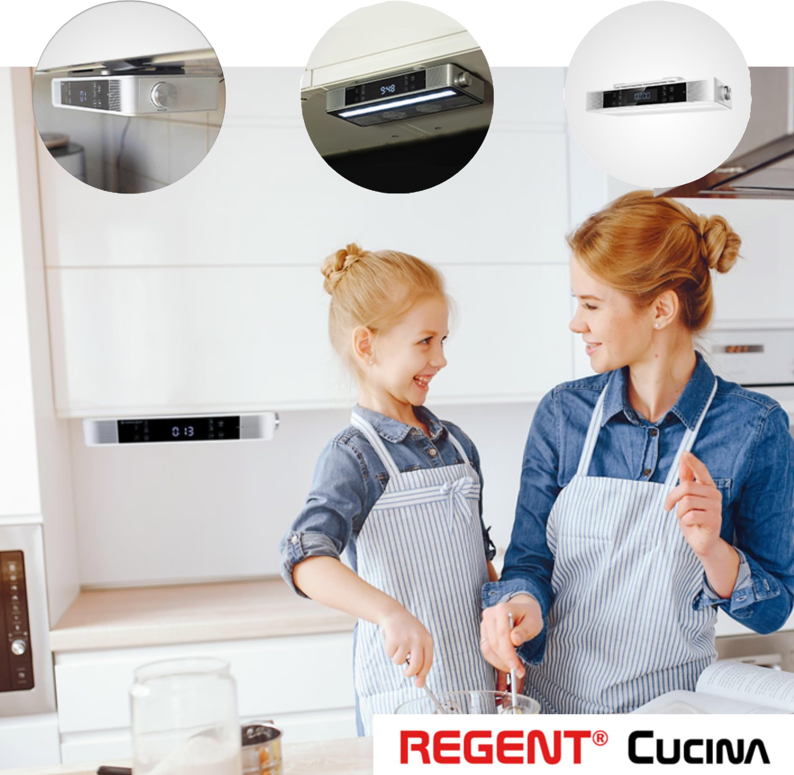 Regent Cucina - Radio de Cuisine encastrable - avec Dab/Dab+, FM, Bluetooth, Barre LED, écran Couleur, minuterie de Cuisine et 2 réveils - Radio encastrable Parfaite pour la Cuisine - Couleur