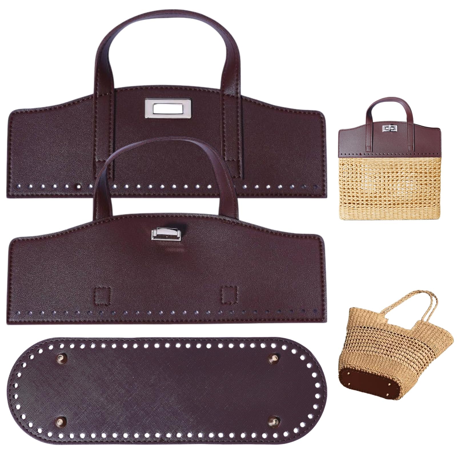 beinkmake PU Leather Handbag Making Kits Bag Bottom Shaper Bag Straps with Holes Turn Lock Crochet Knitting Set for DIY Purse Wallet Shoulder Tote Bags Backpack Making Repairing Coffee Brown