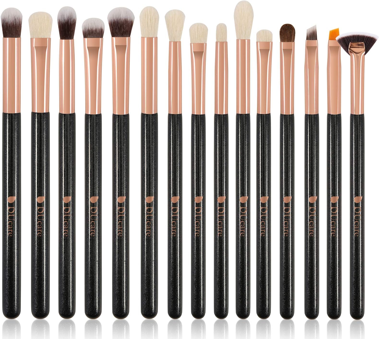 DUcare 15Pcs Eyeshadow Brushes, Pro Eyeshadow Brush Set, Eye Makeup Brushes for Concealer, Eyeliner, Eyelash,Eyebrow, Blending, Smudging, Eye Detailing, Eye Crease (Black)