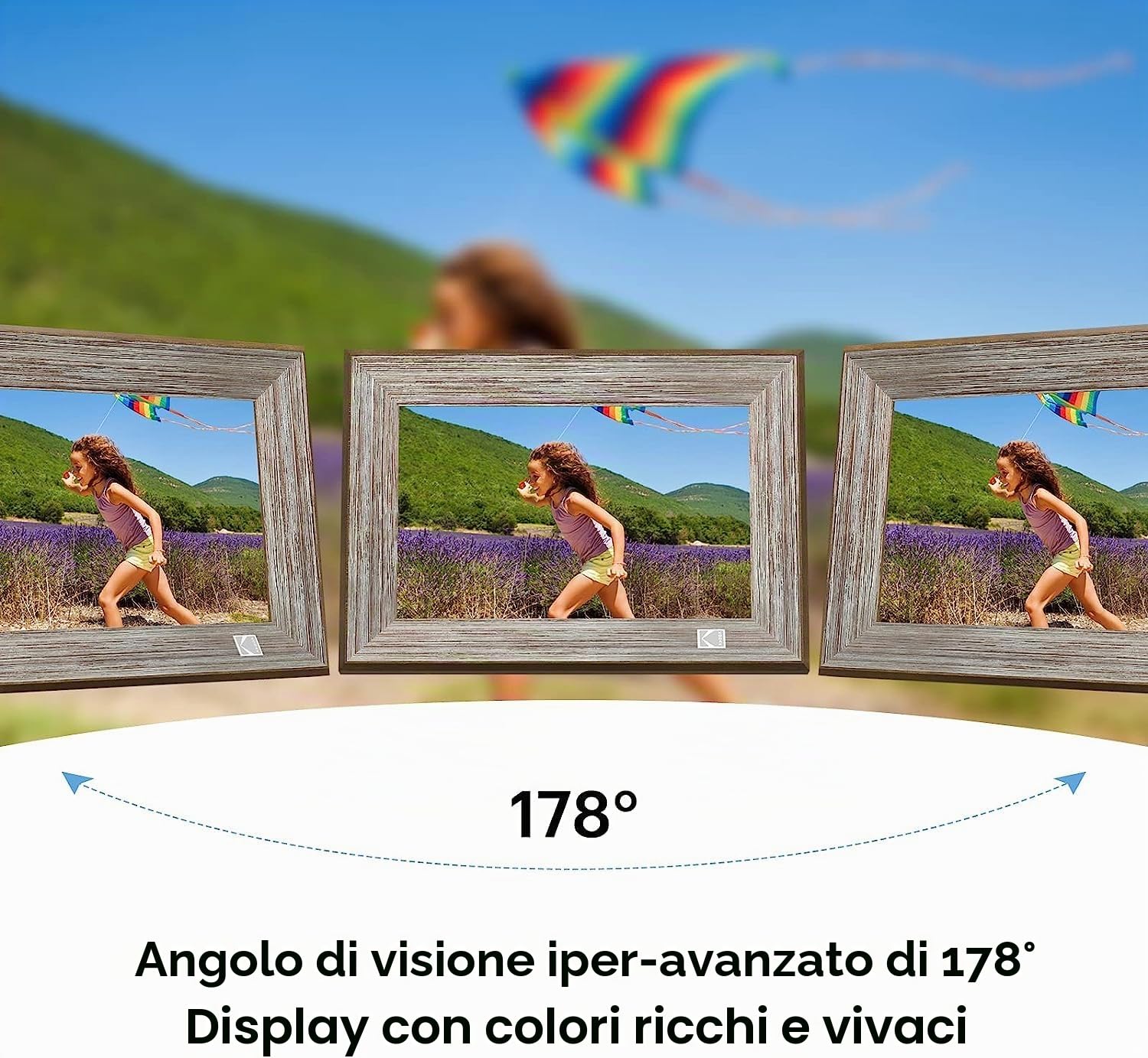 KODAK Cornice Digitale 10 Pollici WiFi Cornice Foto Digitale in Legno 1013W, HD IPS Schermo Touch, Cornici Elettronica con 32GB di Memoria, Rotazione Automatica, Condivisione di Immagine Musica Video