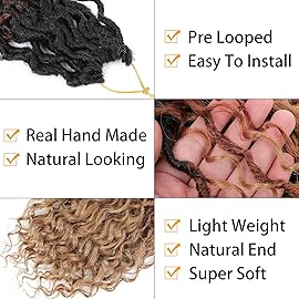 Col Bling Ombre Goddess Locs Crochet Hair 14 Inch 8 Packs Faux Locs Crochet Hair for Women 3 Tone Boho River Locs Hair with Curly Ends Synthetic Hair Style (1B/30/27)
