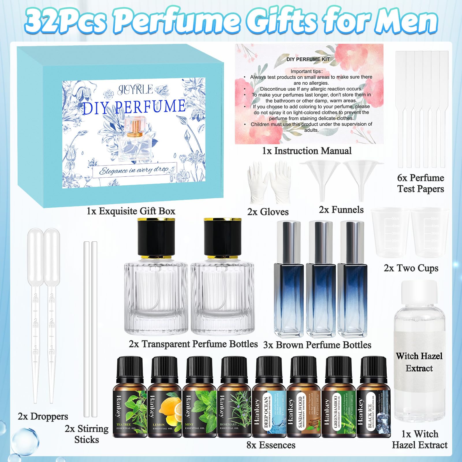 JUYRLE - Kit per la creazione di profumi fai da te, da uomo, crea il tuo profumo con oli essenziali, flacone spray, colonia da uomo, kit per la creazione di profumi per adulti, set di profumi regalo