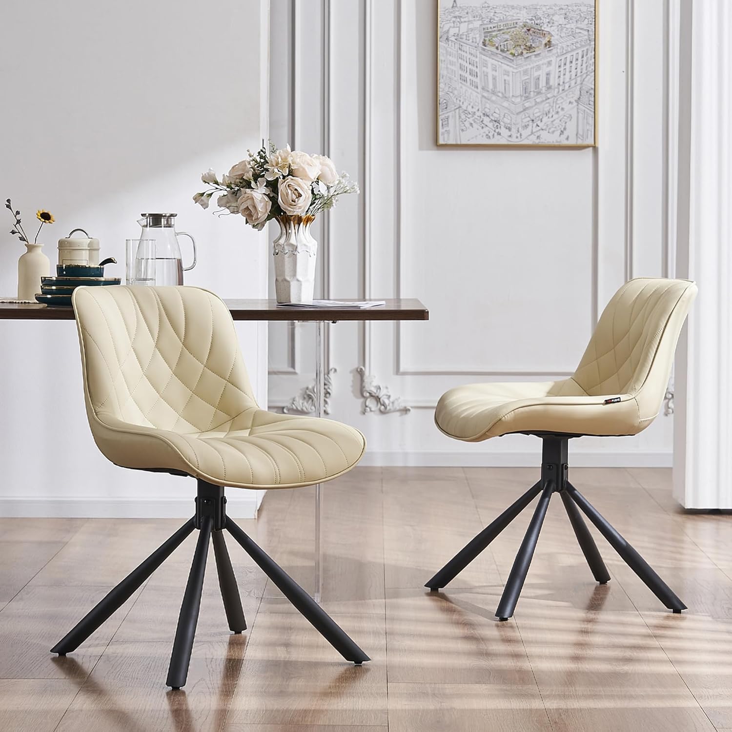 YOUNUOKE Upholstered Dining Chairs Set of 1 Comfortable Mid Century Modern Kitchen Chair with Sturdy Metal Legs Faux Leather Dinner Chairs for Kitchen Dining Room, Beige