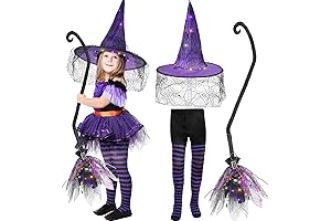 3 Pcs Halloween Witch Costume Accessories for Girls: Light Up Witch Broom,...