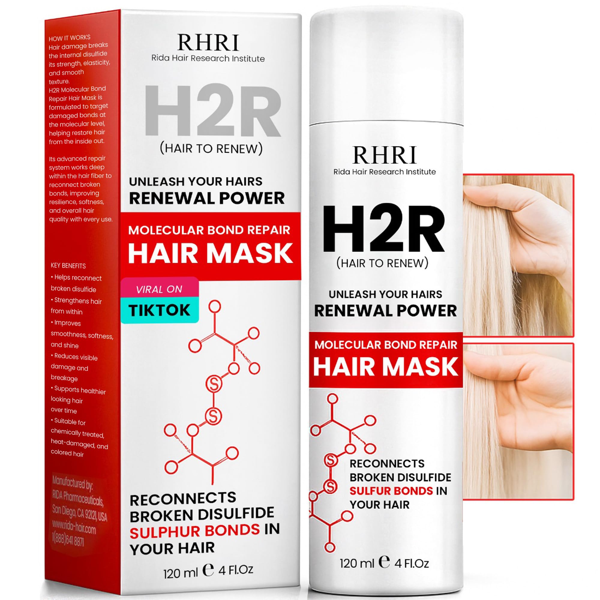 Leave in Hair Treatment Mask | Molecular Hair Repair Mask for Hair Bonding Treatment | Hair Growth for Thinning & Split Ends | 3 Minutes to Repair Hair Damage from Bleach, Chemicals & Heat