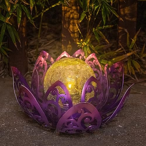 Miniatura 7 de Luces solares de jardín para exteriores, lámpara solar de loto impermeable, globo de cristal agrietado de metal, luz LED de decoración de flor de
