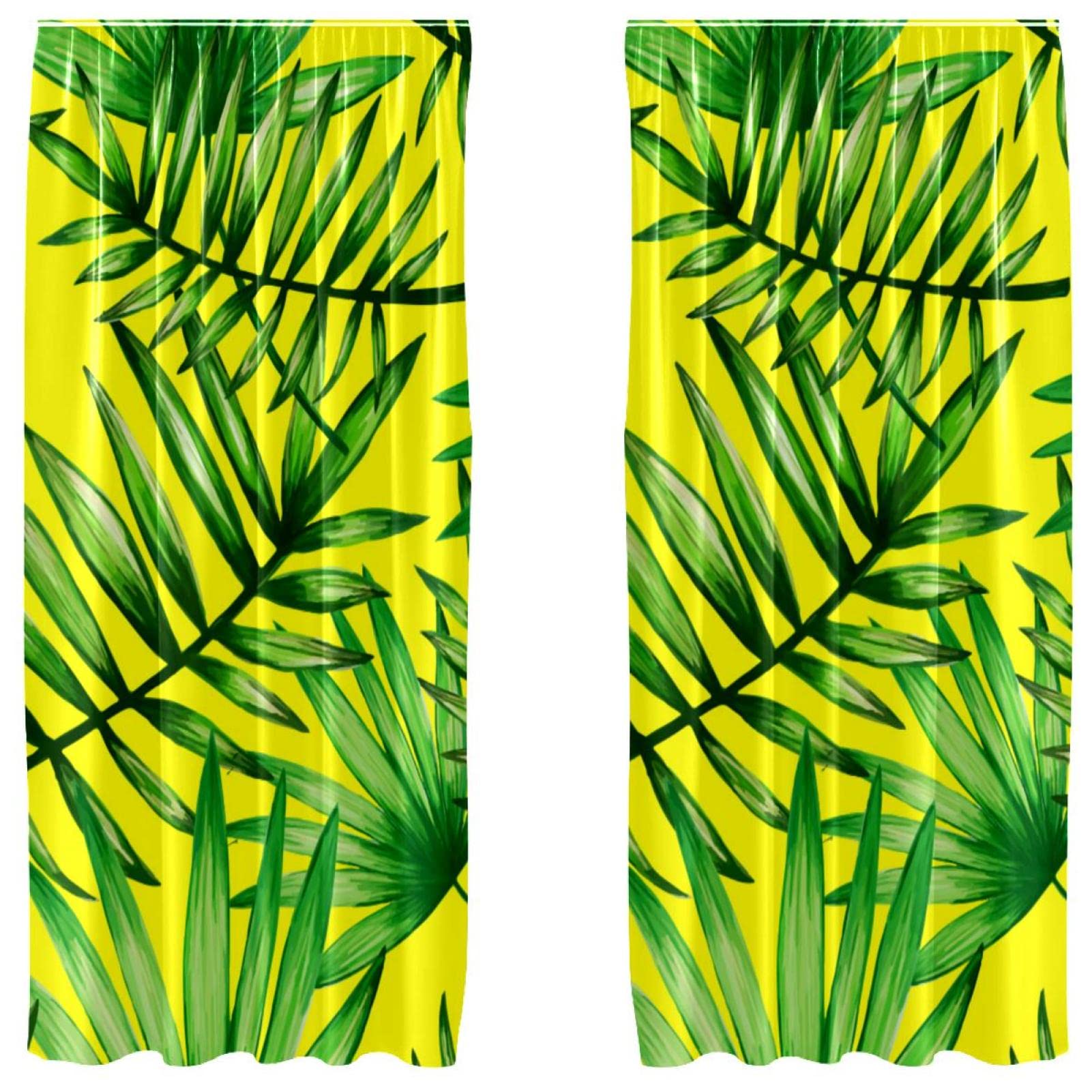 Rideaux légers palmier jaune pour salon lumineux et cosy