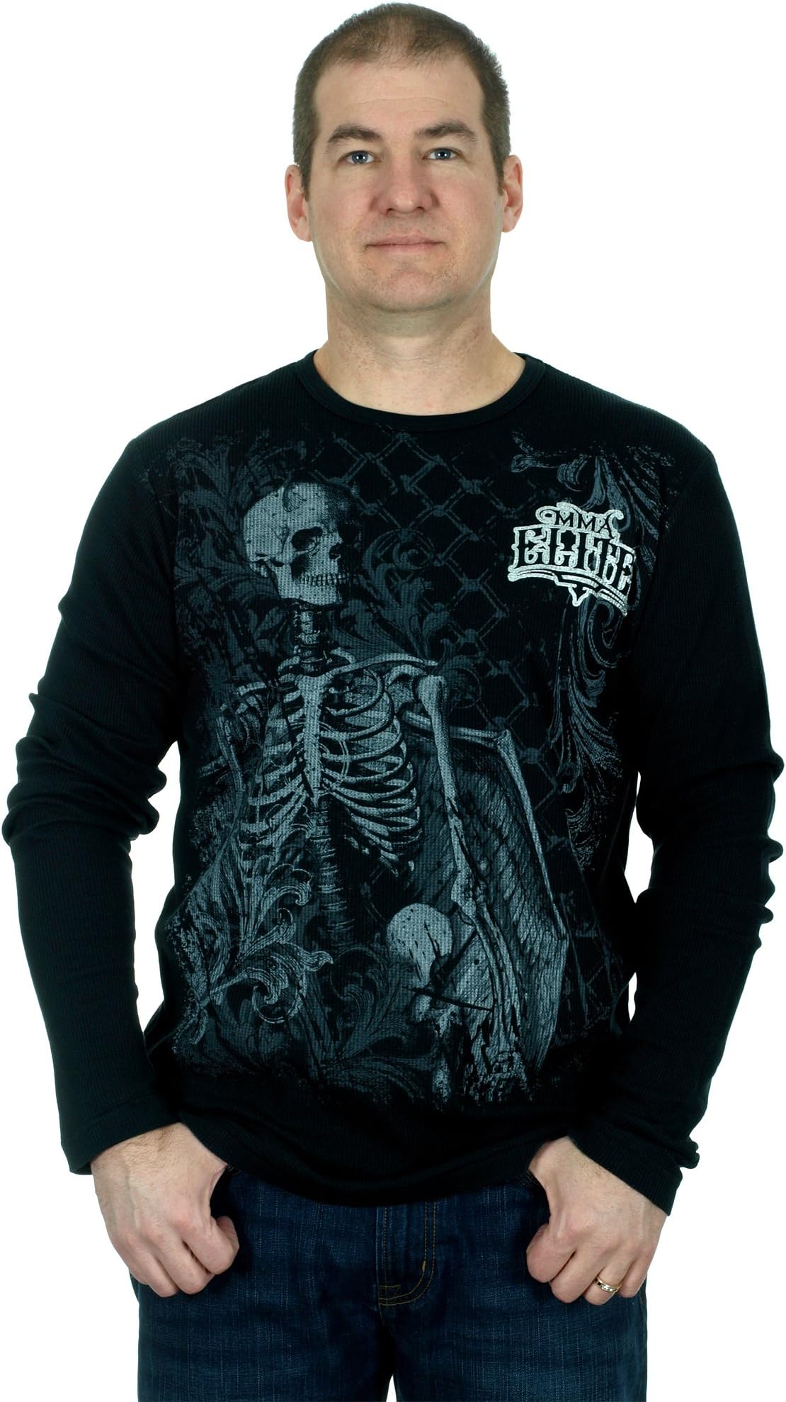 MMA Elite Long Sleeve Thermal Style Shirt (Black, Large)