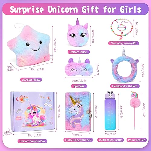 Miniatura 2 de Cherry Tale Regalos de unicornio para niñas de 6 a 8 años, juego de juguetes de unicornio para niños con almohada de estrella iluminada, diadema,