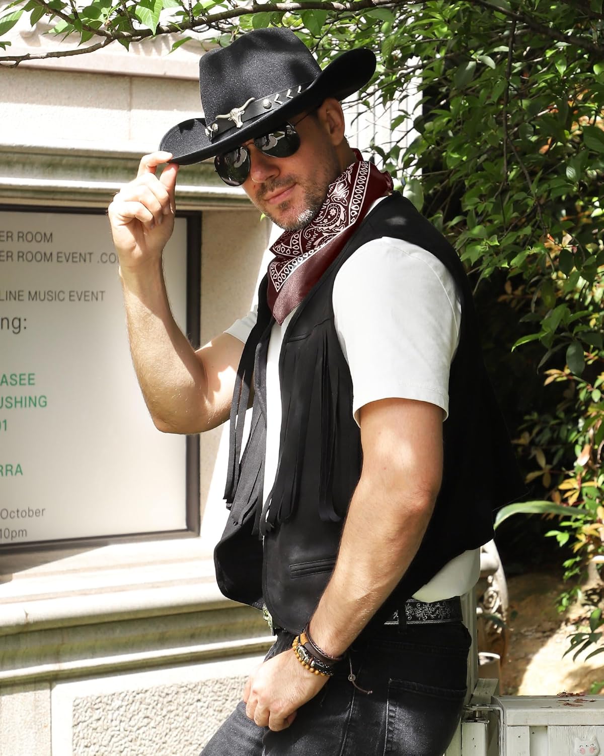 Western Cowboy Costume Outfit for Men,Cowboy Vest Buckle Belt Accessories for Halloween Cosplay Party - Image 5