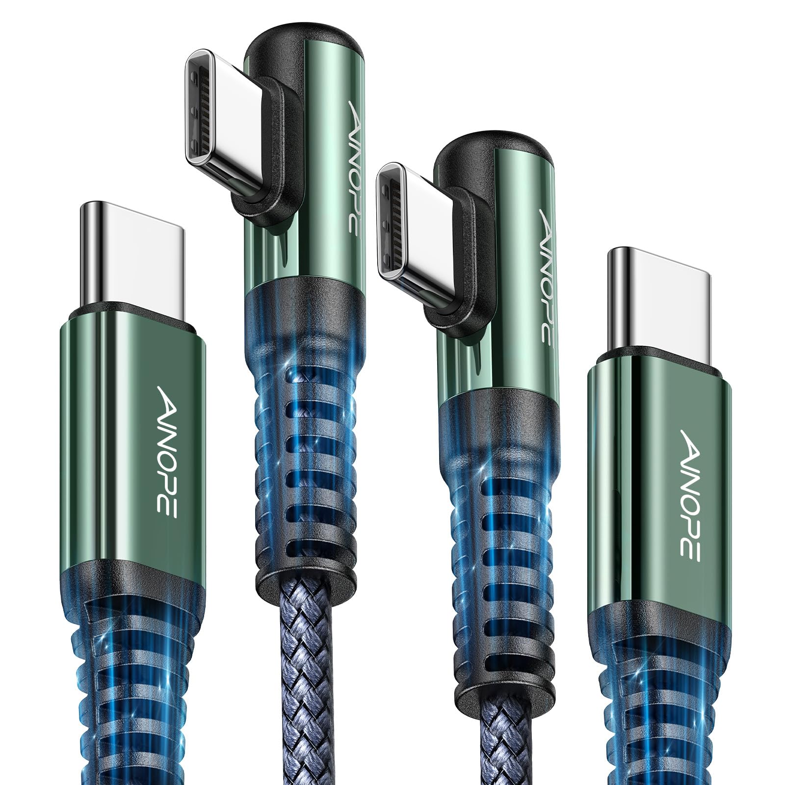 AINOPE Right Angle USB C to USB C Cable 17 3.3FT 60W 2 Pack USBC to USBC for iPhone 16 Pro Max Car Charger Cord Fast Charging Compatible with iPhone