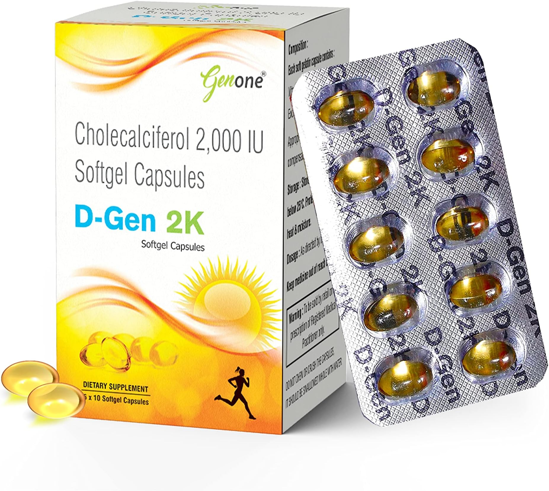 genone DGen 2k Vitamin D3 Capsules for Strong Bones and Immunity (60 Capsules)