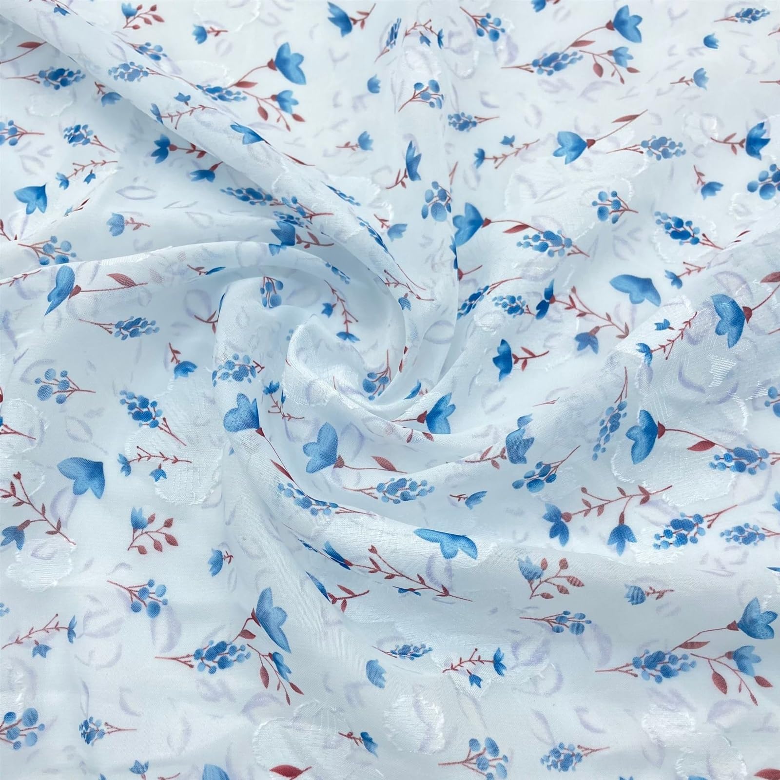 10 Yard Light Blue Flower Fabric, Floral Chiffon Fabric for Sewing Wedding Bridal Cloth DIY Crafts Supplies