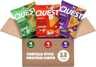 Quest Nutrition Game Day Tortilla Style Protein Chips Variety Pack, Buffalo Ranch, Salsa Verde, Loaded Taco (4 of Each), 1.1 oz (Pack of 12)