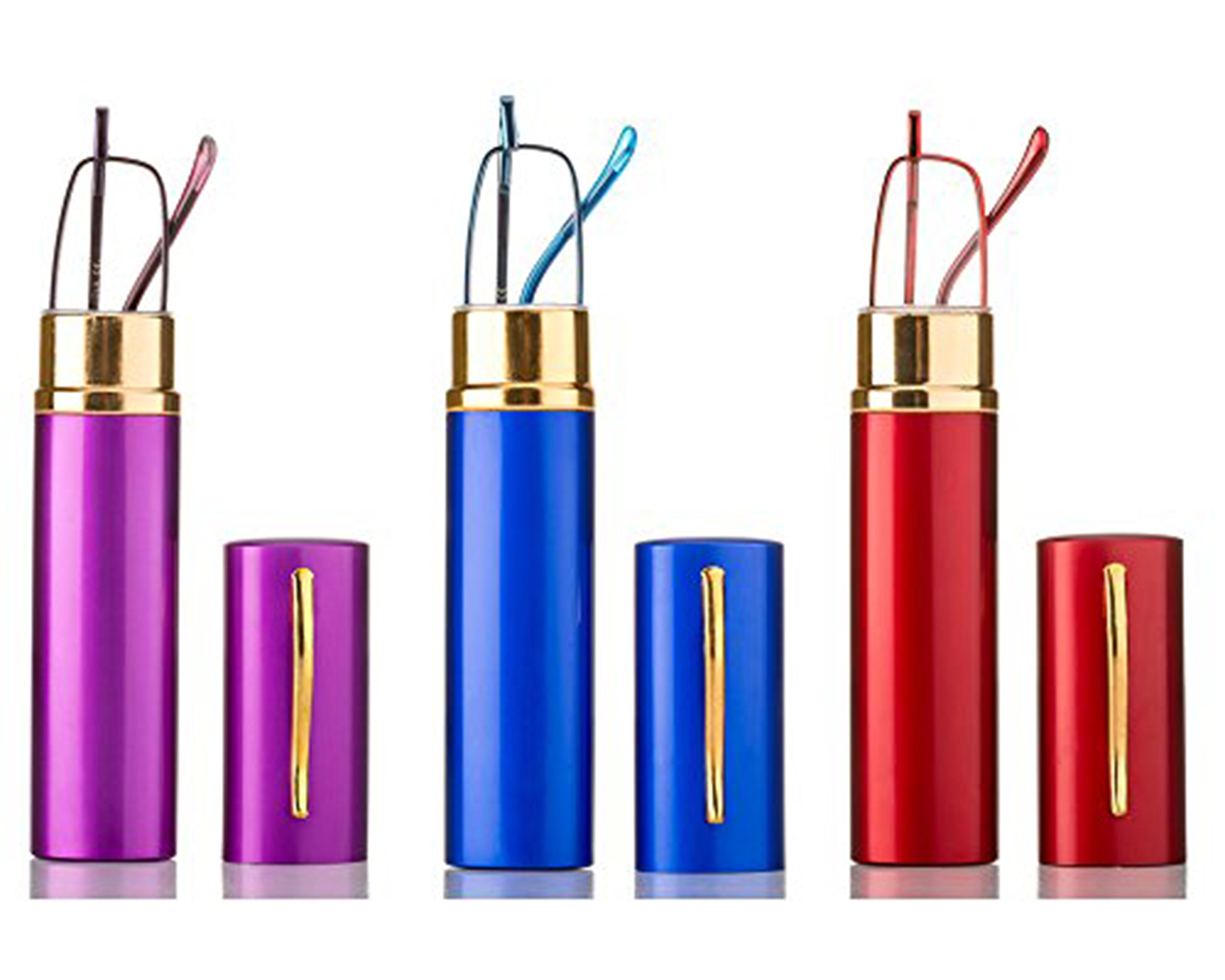 Newbee Fashion - Tube Readers Easy Compact On The Go Small Compact Pen Clip Portable Aluminum Hard Case Classic Spring Hinges Create Your Own Pack
