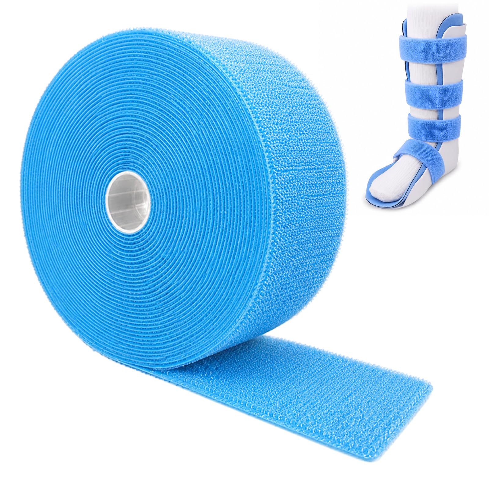 Hook and Loop Fastening Strap, 16ft Adjustable Orthopedic Brace Strap Roll for Prosthetic Support and Repair, Blue (2″Wide)