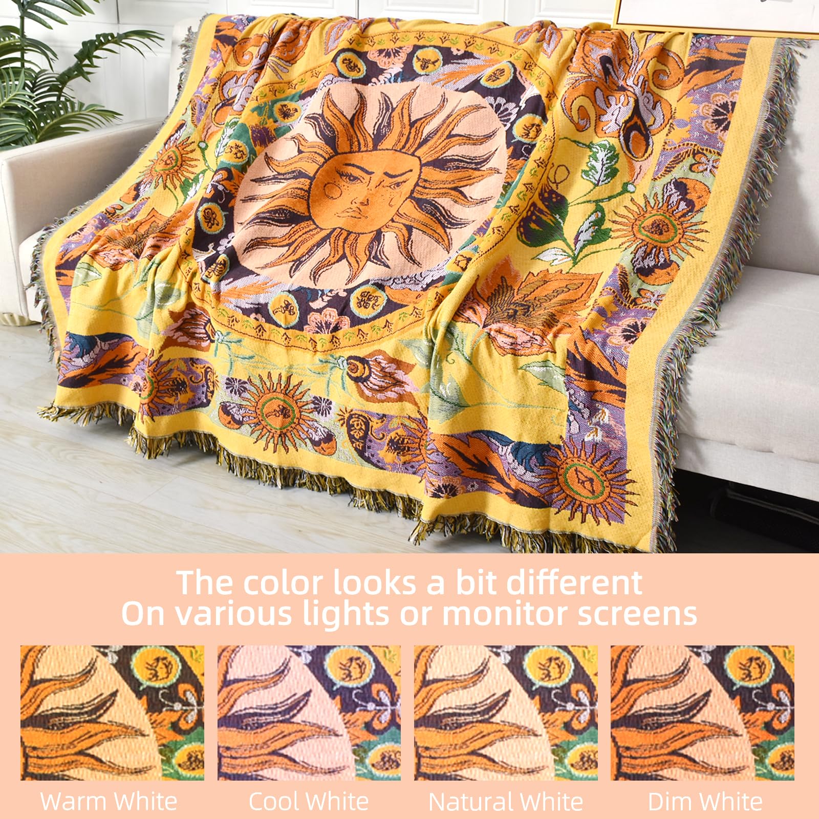 ShesYuki Boho Throw Blanket Reversible Cotton Bohemian