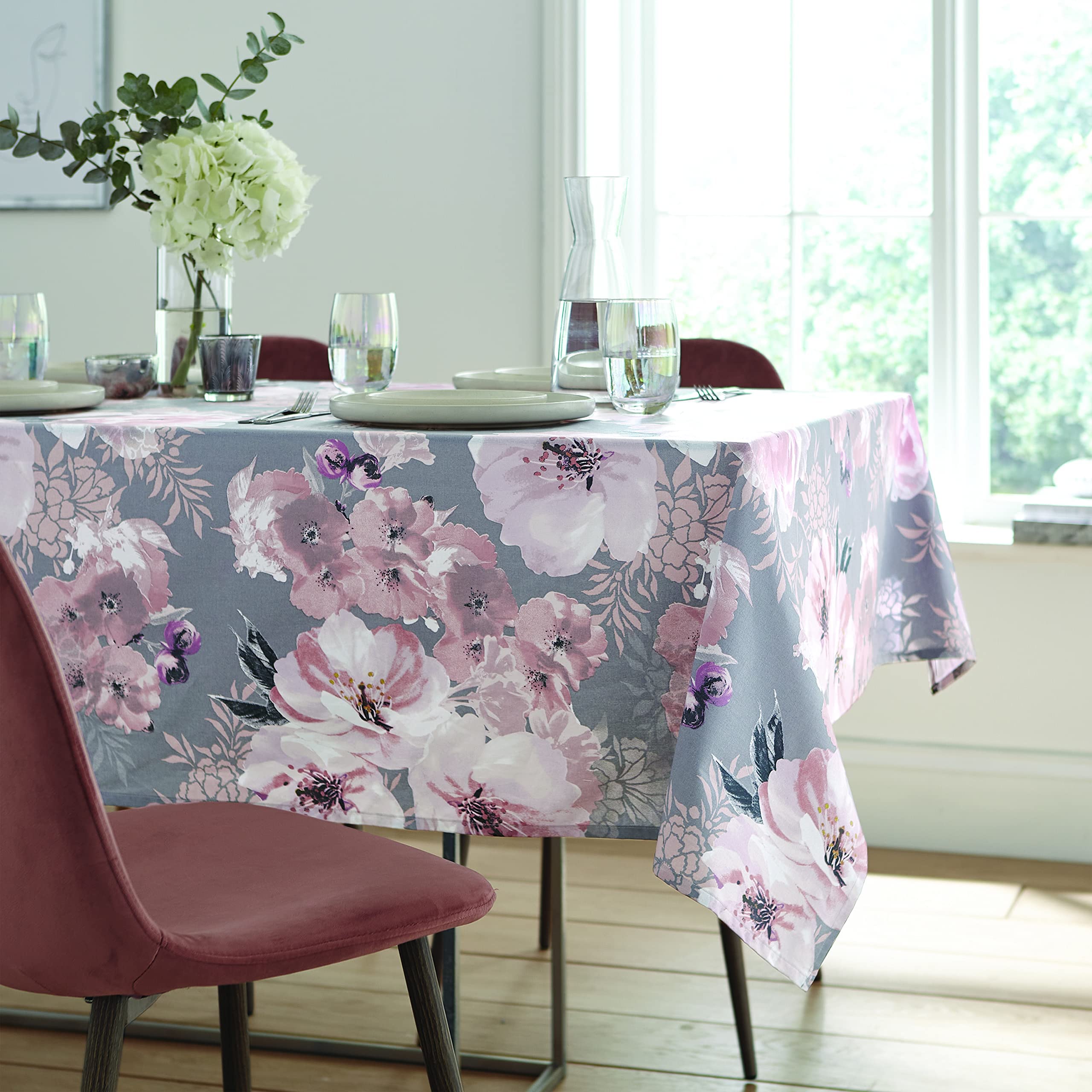 Catherine Lansfield Dramatic Floral Cotton Table Cloth Grey 137X229cm