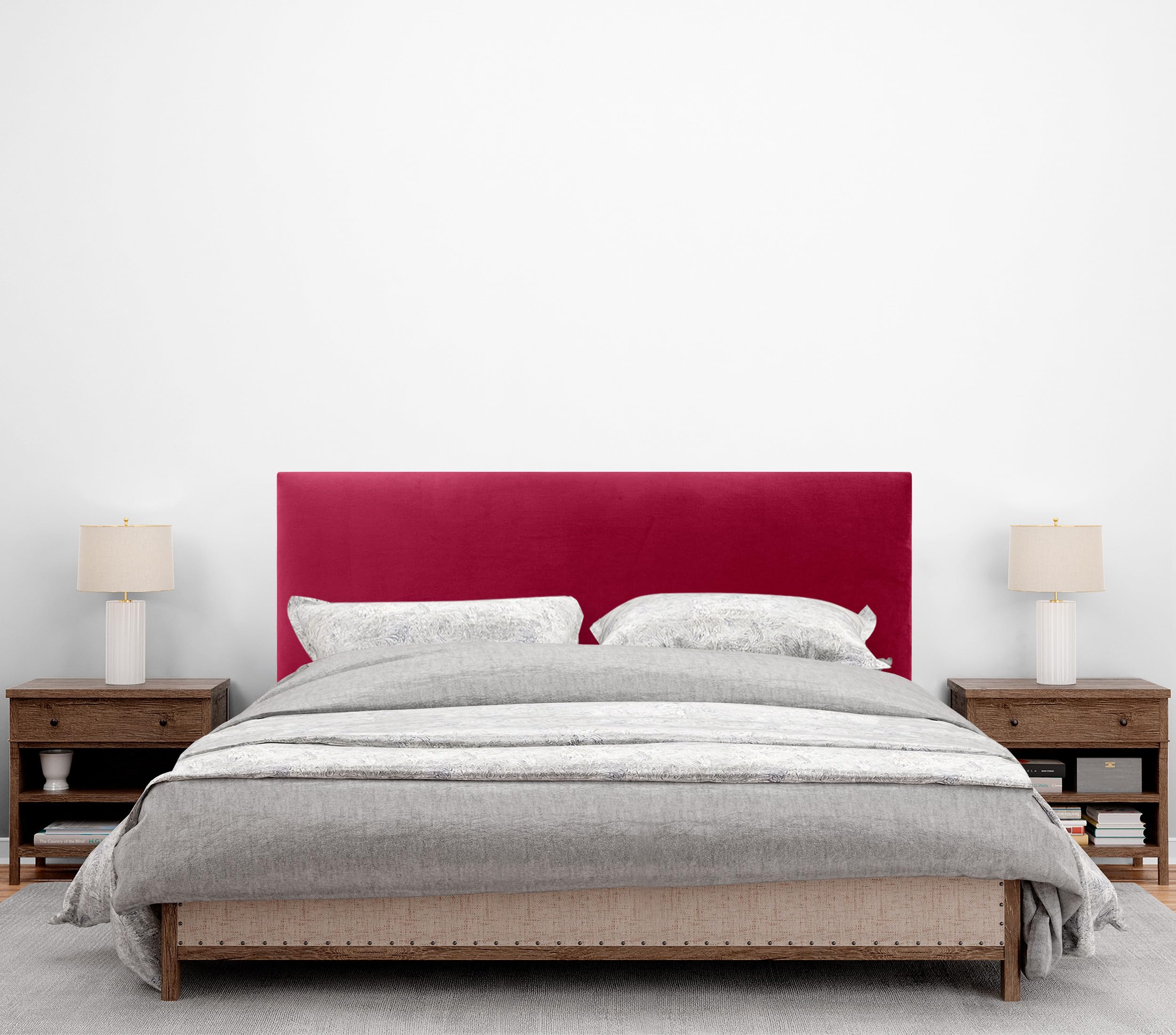DHOME Testiera in Velluto Liscio di Alta Gamma Moderna Testiera Imbottita Letto di Lusso Camera da Letto Imbottita (Rosso, 150cm)