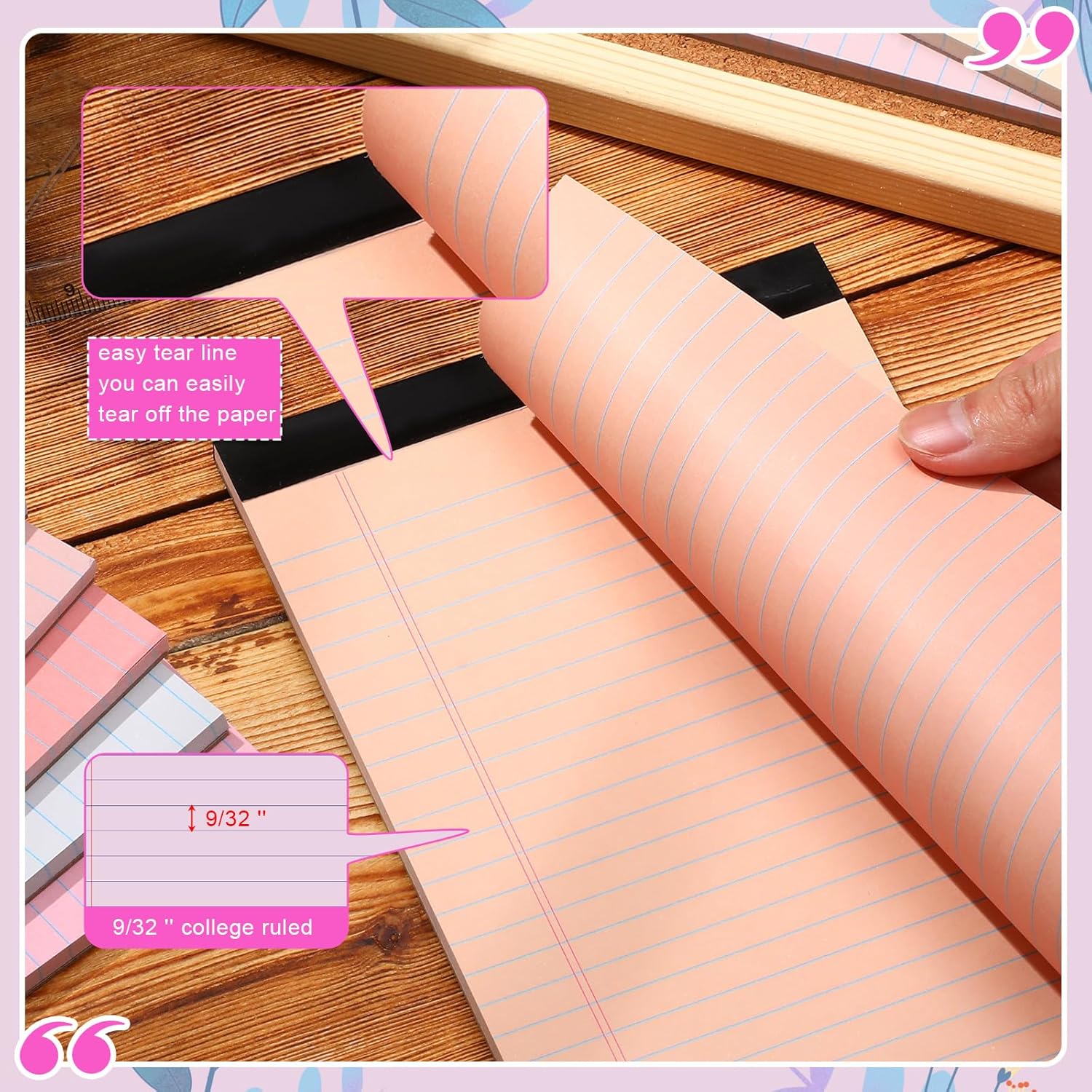 Lincia 12 Pcs 12 Pcs 5" x 8" Small Legal Pads Colored Lined Note Pads Narrow Ruled Writing Notepads 50 Sheets Per Micro Paper Notebook Lined and Perforated for College Office Supplies (Sweet Colors) - Image 3