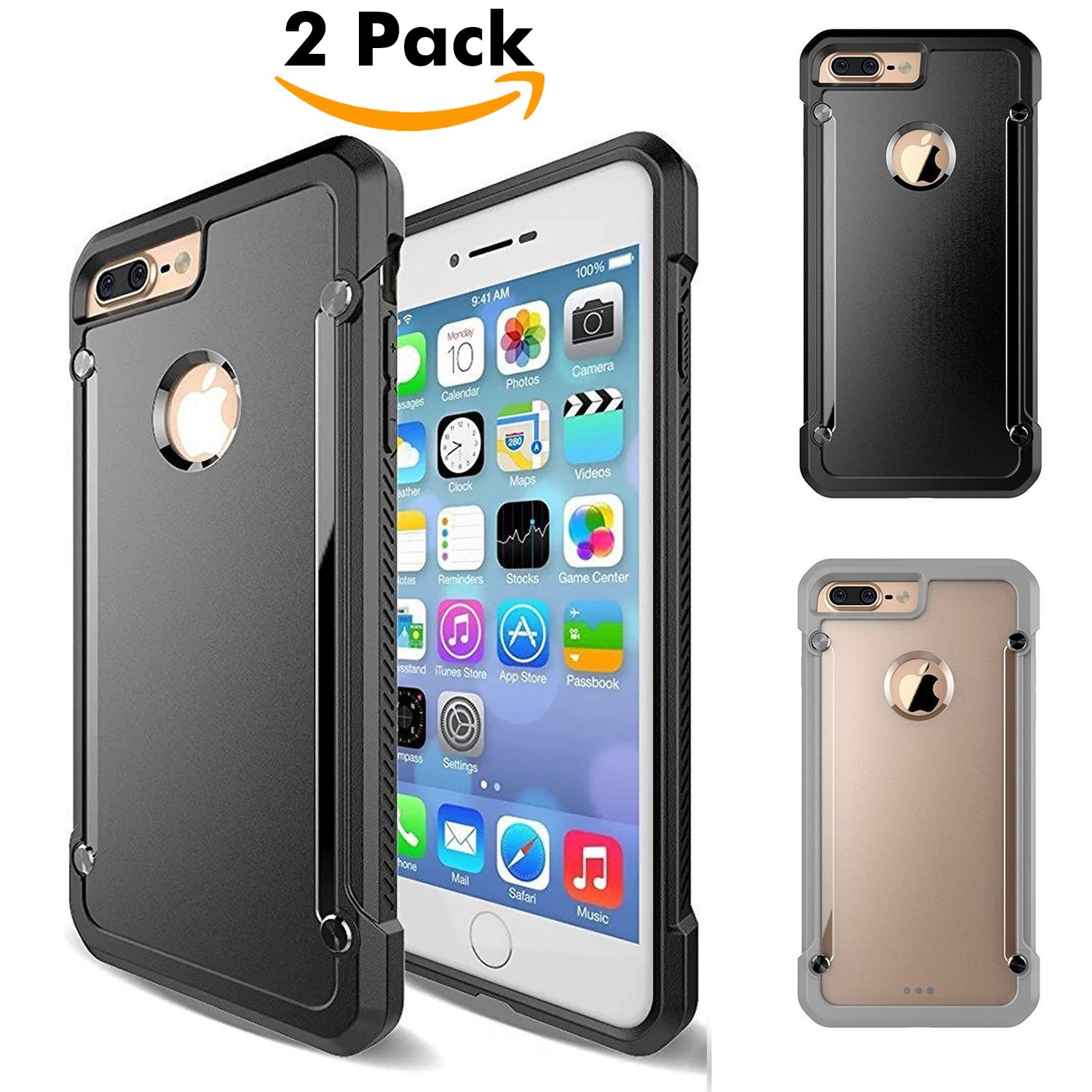 iPhone 7 Plus/iPhone 8 Plus Case, (2-Pack：Black+Grey) Frosted Series Ultra Slim Anti-Scratch Protective Case with Matte PC Hard Plastic Cover TPU Gel Bumper for iPhone 7/8 5.5 inch