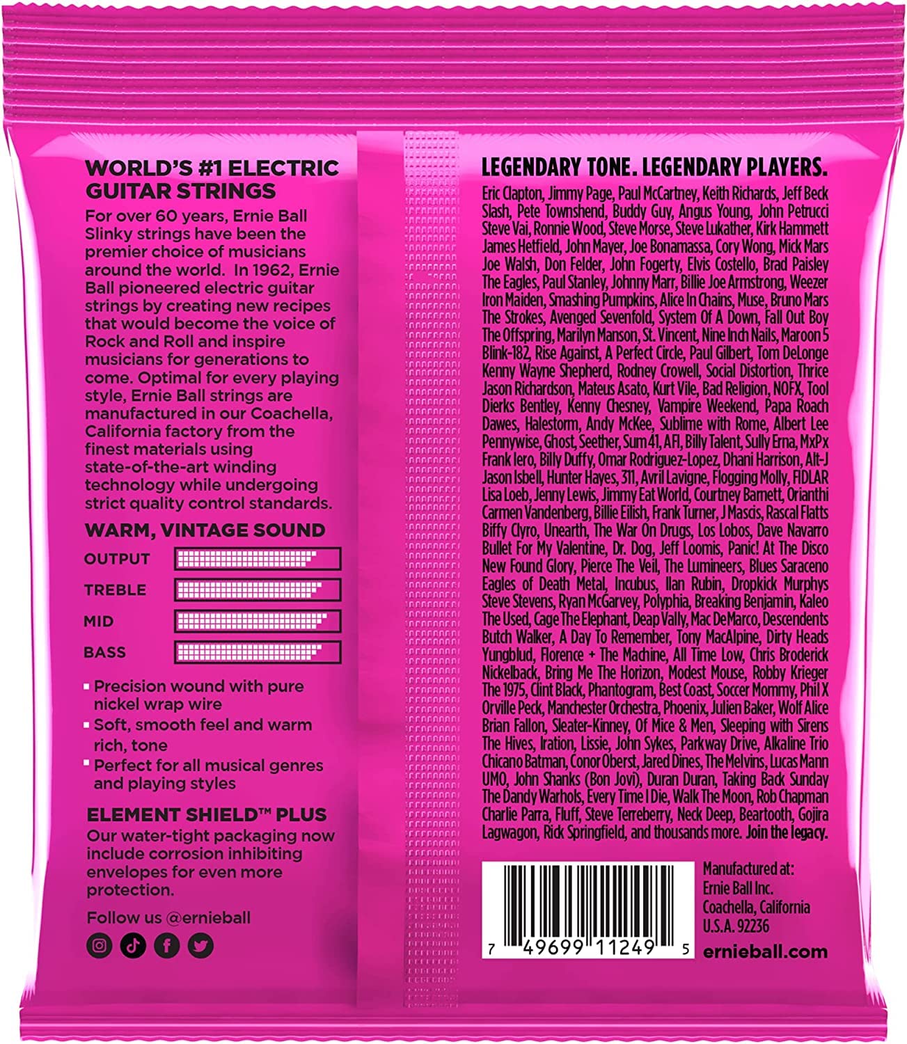 Ernie Ball, Regular Slinky Classic Rock n Roll, Corde per chitarra elettrica avvolte in puro nichel, confezione da 3, diametro 10-46
