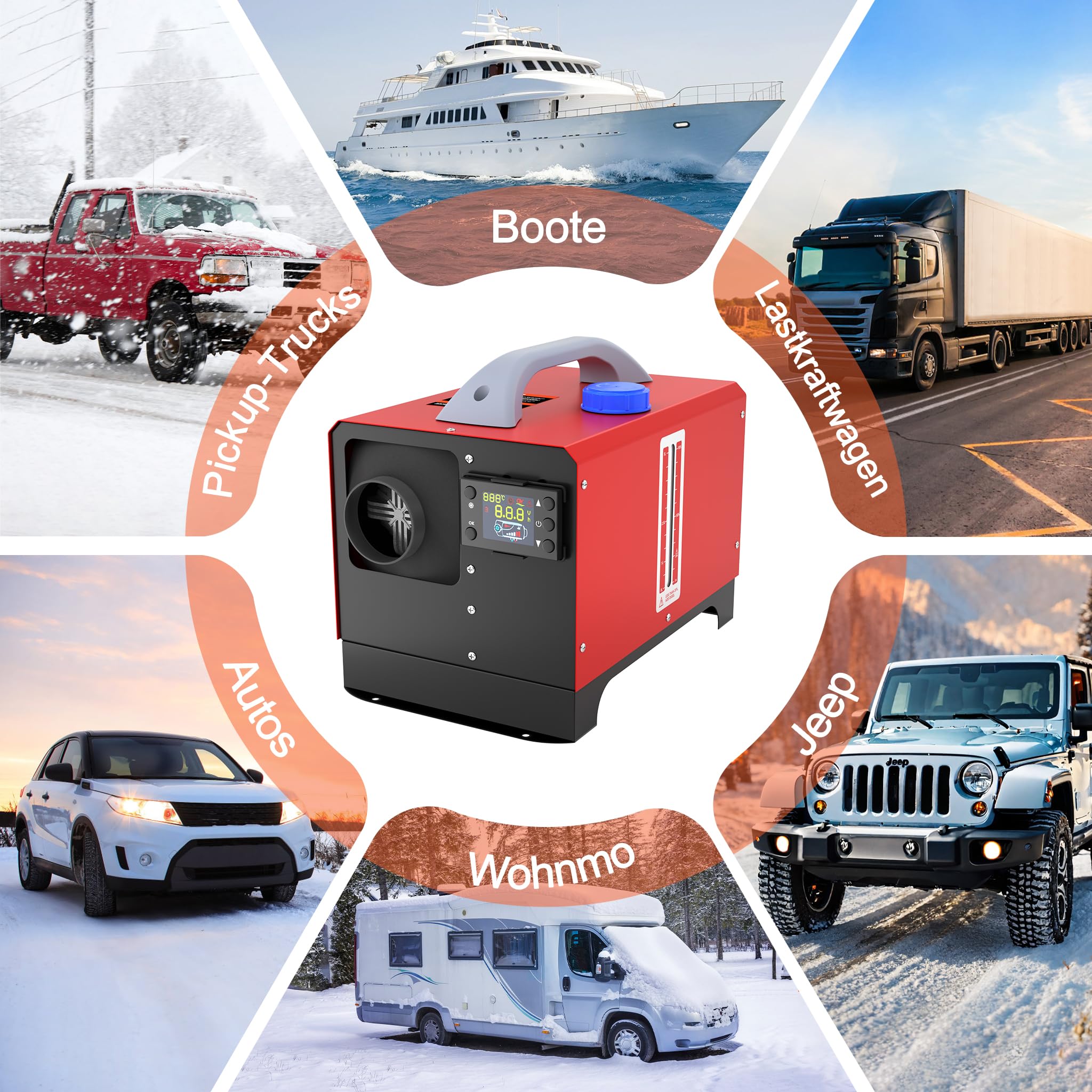 Aufun 8KW Riscaldatore Diesel, 12V Aria Riscaldatore ad Aria con Telecomando, Interruttore LCD per Auto Camper Barca Camion Camper Autobus (Rosso+Orizzonte)