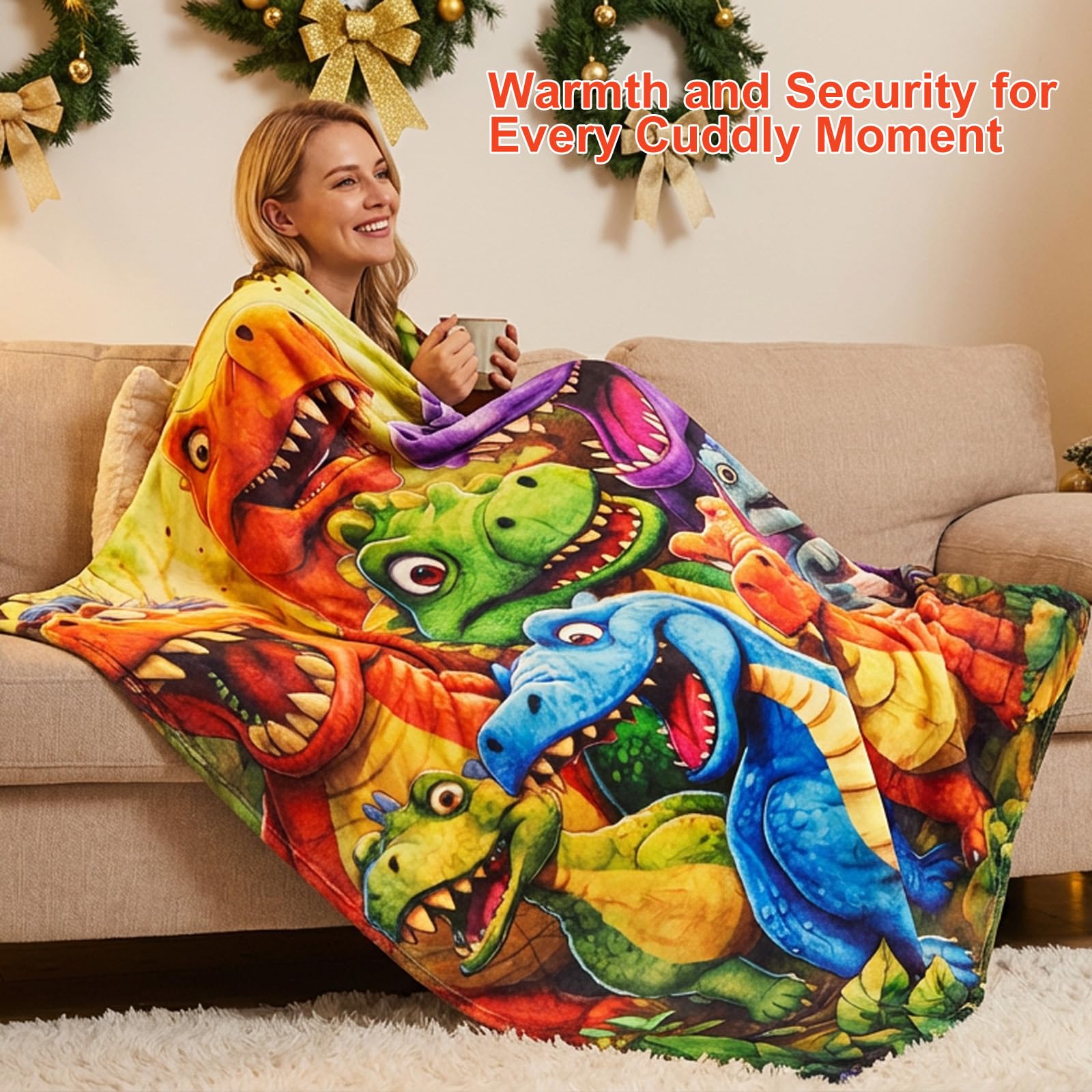 Koc Dinozaur Dziecięcy 150x130 cm – Miękki Koc Polarowy Flanelowy z Uroczym Motywem Dinozaura, Koc Dziecięcy na Kanapę, Łóżko, Sypialnię, Narzuta Dino, Prezent