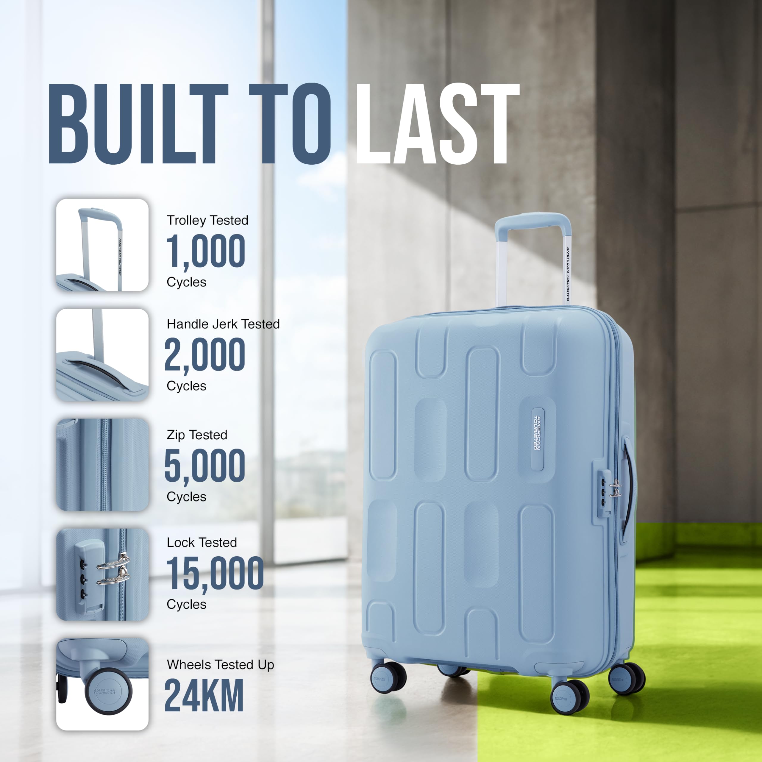 American Tourister Ivy 2.0|Medium Size Check-in Spinner Trolley Bag (68 cm)|360° 8 Wheel Travel Luggage|Hard Case Polypropylene (PP) Suitcase|Combination Lock|Blue Frog 2