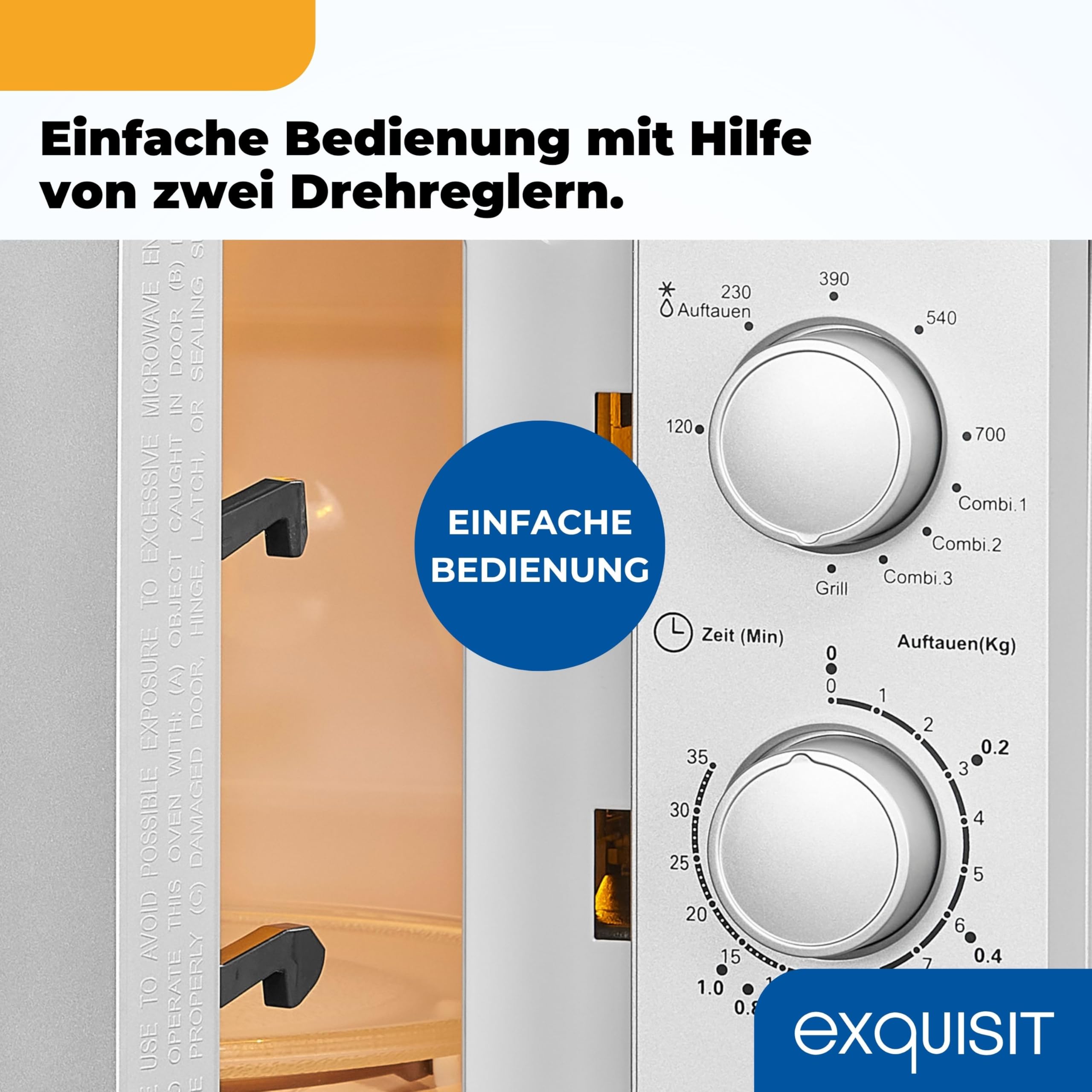 Exquisit Mikrowelle mit Grill 20 L 700 W/1000 W Silber 5 Leistungsstufen Auftaufunktion