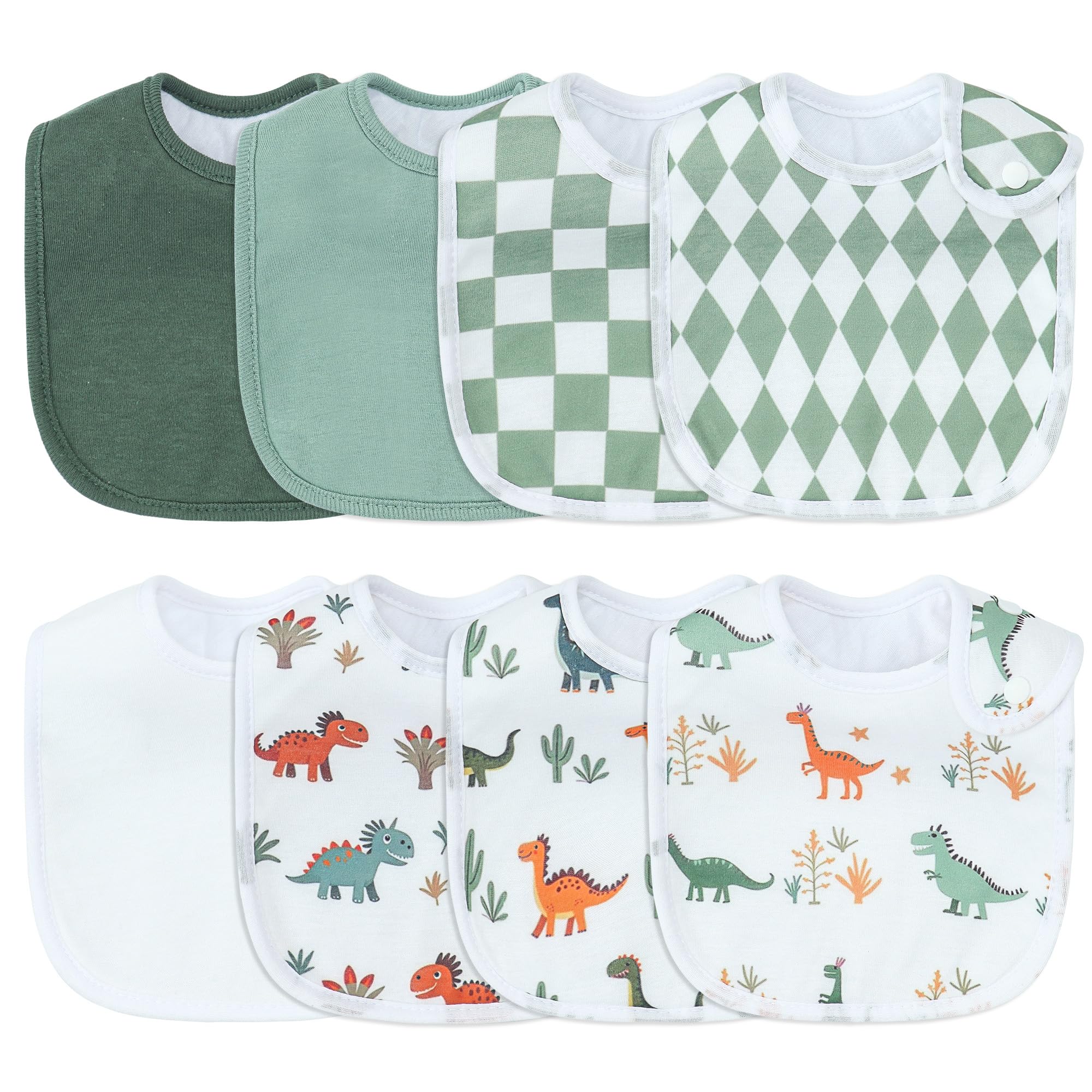 Benoxine Waterproof Baby Bibs for Boys and Girls, Soft and Absorbent 4-Layer Baby Bandana Bibs With Adjustable Snaps for Infants Newborn Feeding, Teething, Drooling,0-12 Months,8-Pack (Mulitcolor-l)