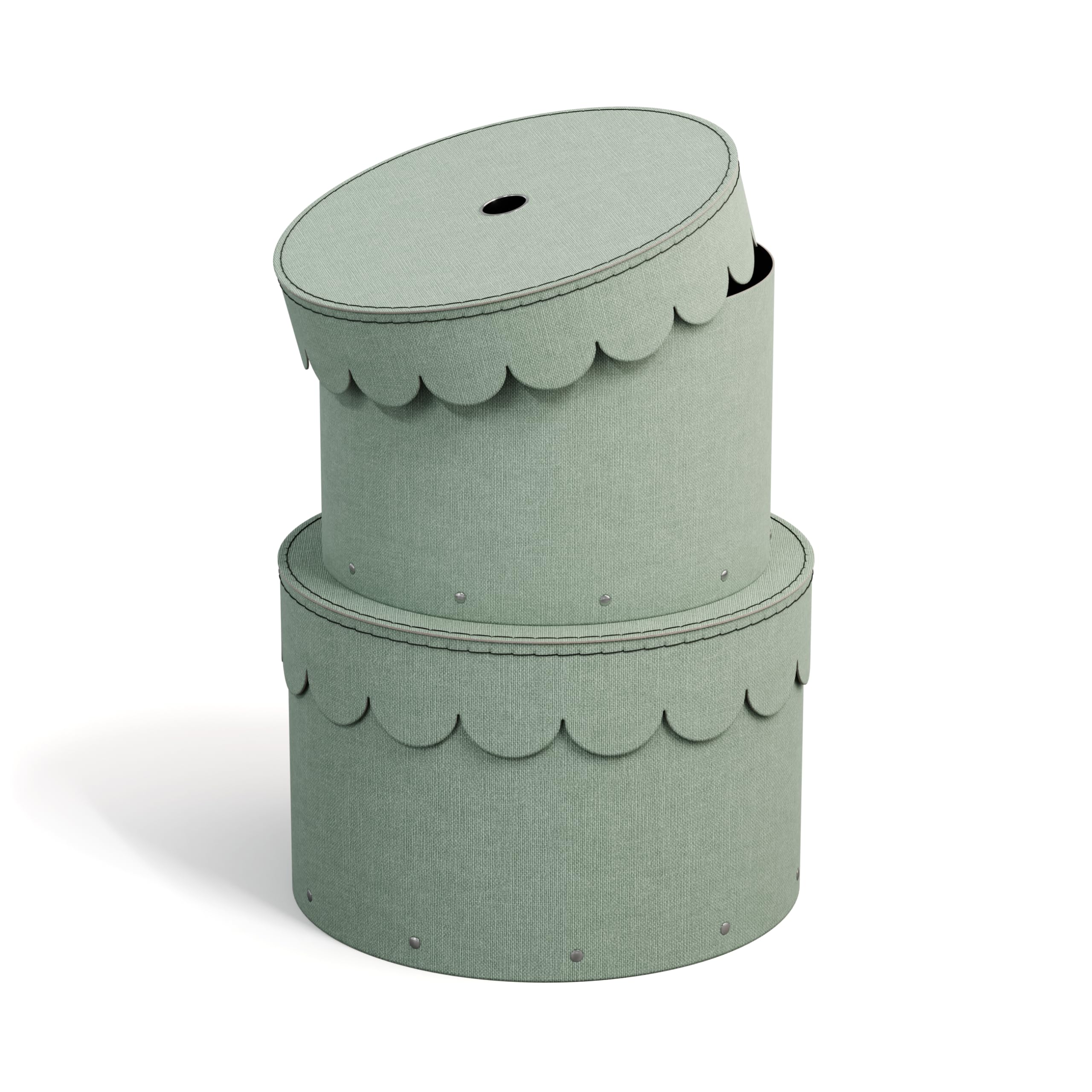Bigso Box of Sweden WILMA Set di 2 contenitori rotondi con coperchio – Scatola portaoggetti con coperchio per vestiti, giocattoli, ecc. – Scatola rotonda decorativa in fibra e carta effetto lino,