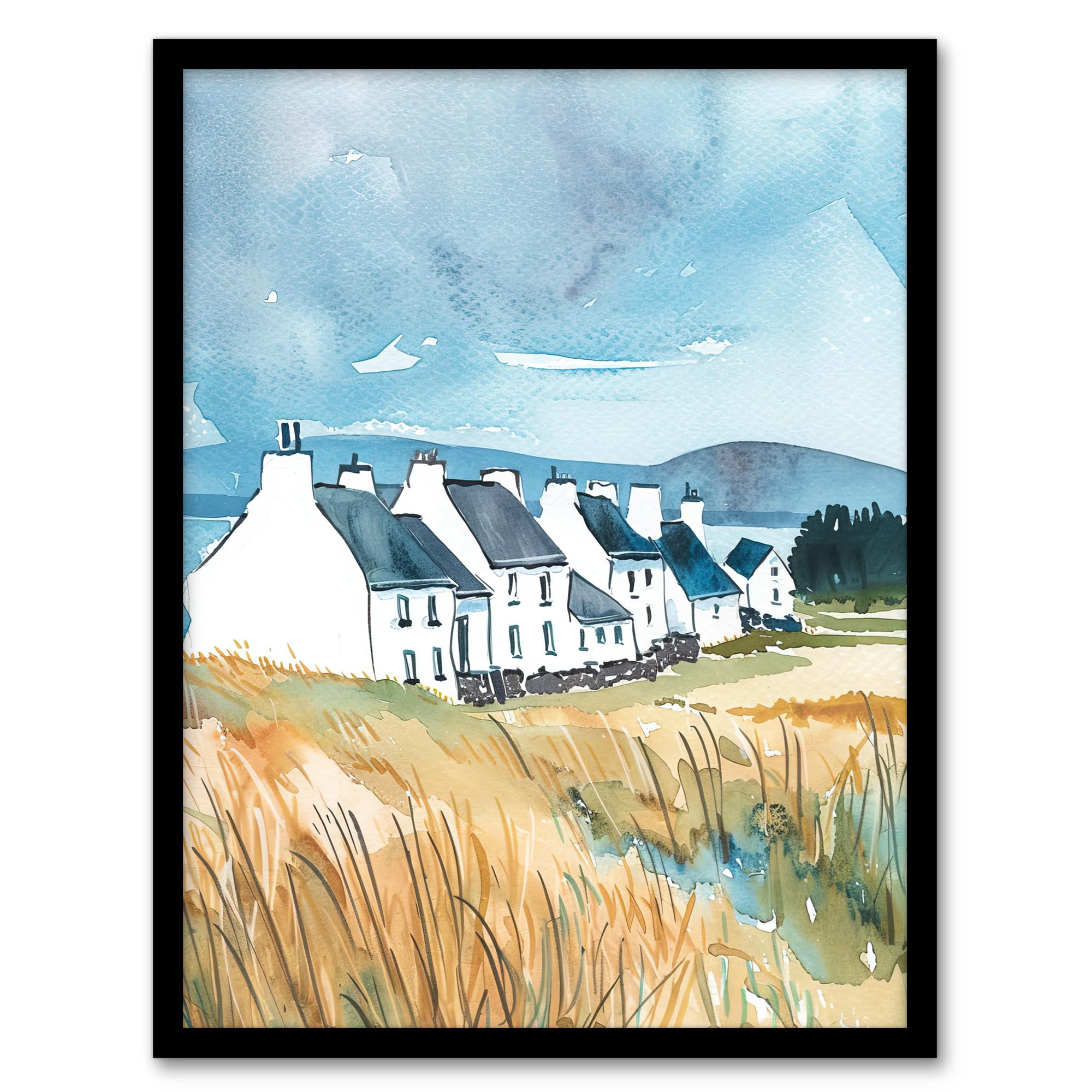 Artery8 Isle of Jura White Fishermen Cottages Scotland Living Room Artwork Framed Wall Art Print 18X24 Inch