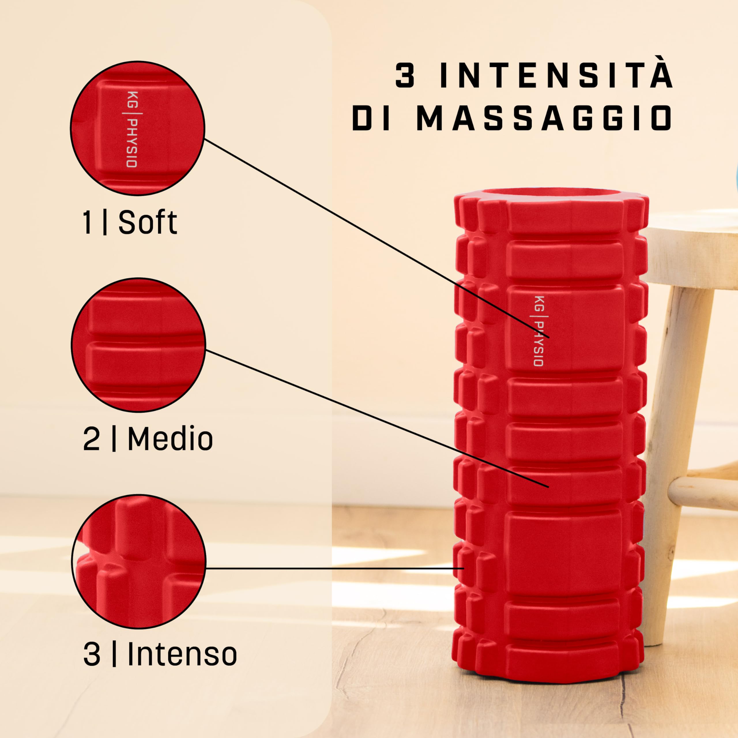 KG Physio Foam Roller - Rullo massaggio muscolare per gambe, schiena e braccia - Rullo per massaggio muscolare ultraleggero essenziale per rilasciare le tensioni muscolari - Rullo pilates 33x12cm