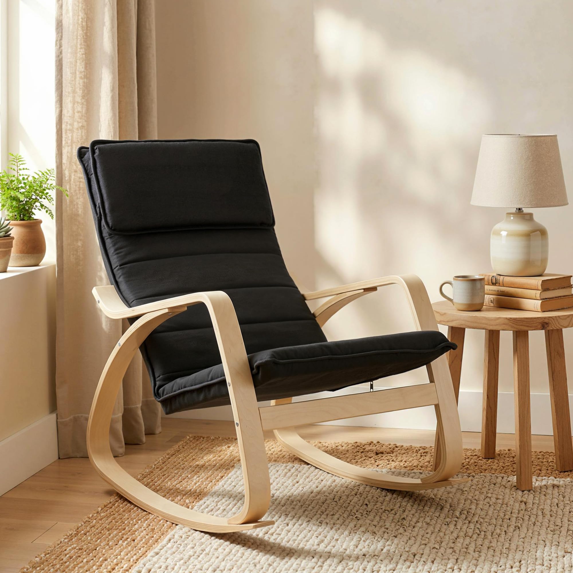 HOMCOM Sillón Mecedora Relax Respaldo Alto con reposacabezas Negro