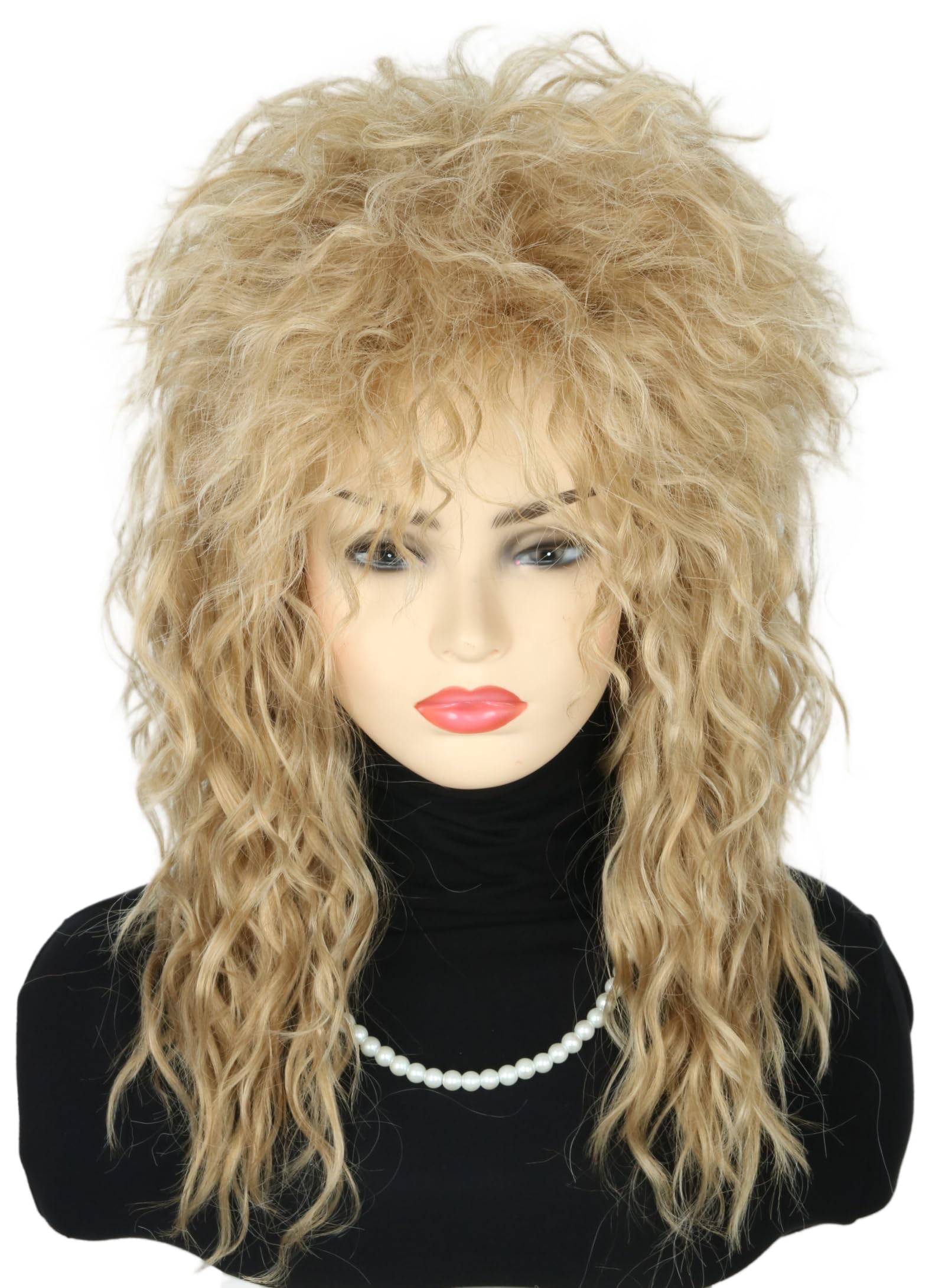 Topcosplay Women's Tina Wig 4pcs Set Blonde 70s 80s Disco Rock Mullet Wig Halloween Costume Party Wigs