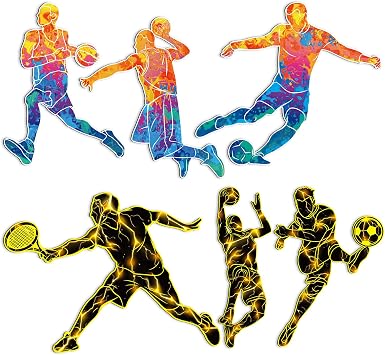 Tellegloww 6 Pcs Sports Magnets for Lockers 5" Fridge Football Player Magnetic Stickers Basketball Player Car Locker Refrigerator Magnets Bumper Sticker for Sport Party Decorations Favors