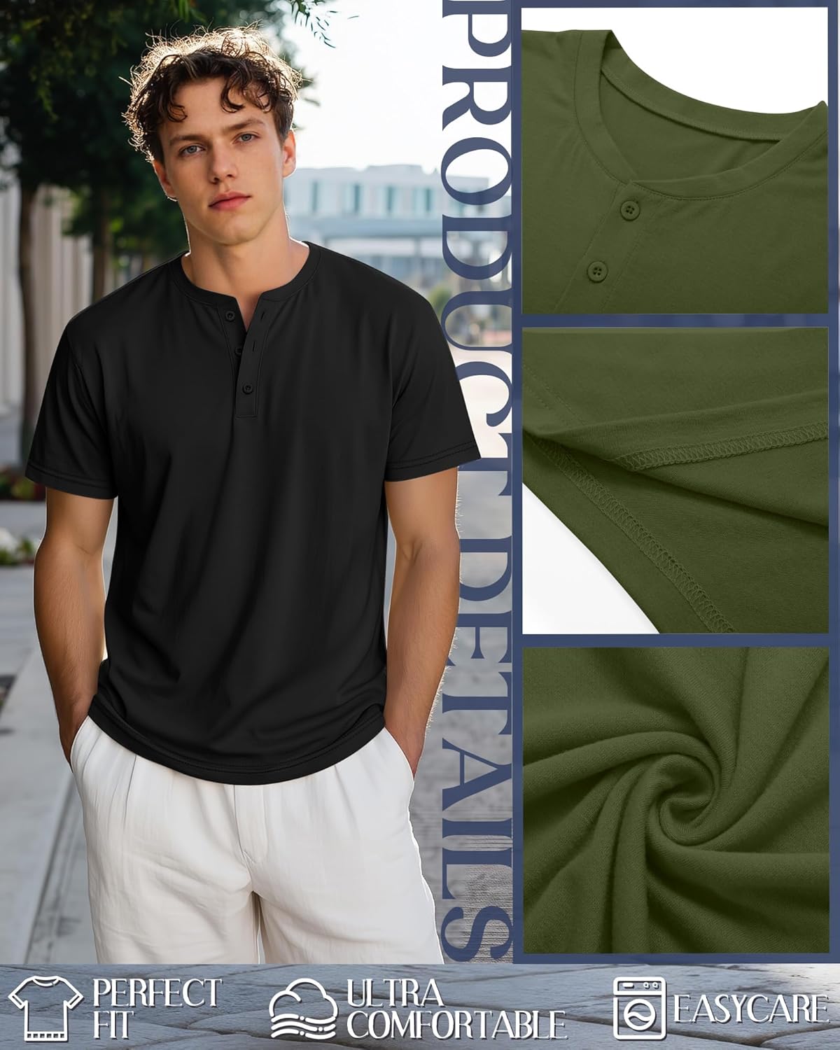 Ficerd 3 Pack Men's Big and Tall Henley T-Shirts Short Sleeve Plus Size Tee Loose Casual Shirts Basic Oversized Tops