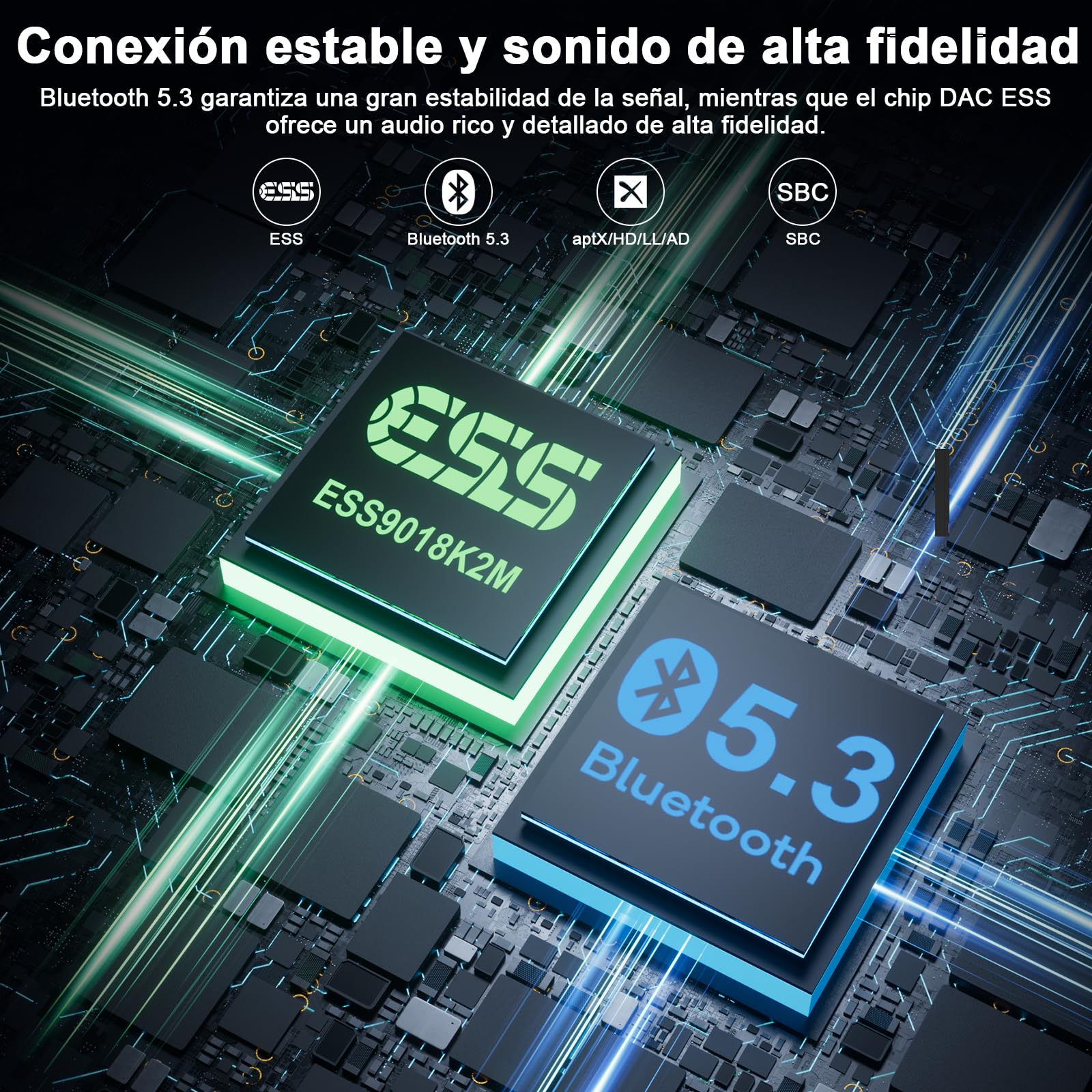 1Mii B03S Transmisor Receptor Bluetooth 5.3 para TV a 2 Auriculares, Emisor Adaptador Bluetooth Audio HiFi con aptX LL/HD/AD/ESS DAC Chip para Estéreo, Óptico/Jack 3.5mm AUX(RCA), Largo Alcance