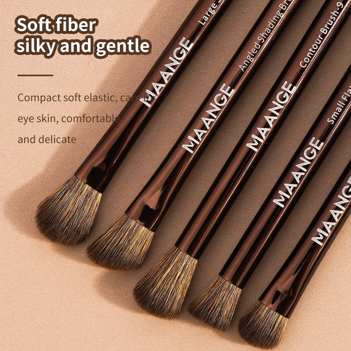 MAANGE Set di 15 pennelli da trucco a doppia estremità, con punta angolata/rotonda, per fondotinta, contouring, sopracciglia, ombretto, correttore (marrone)